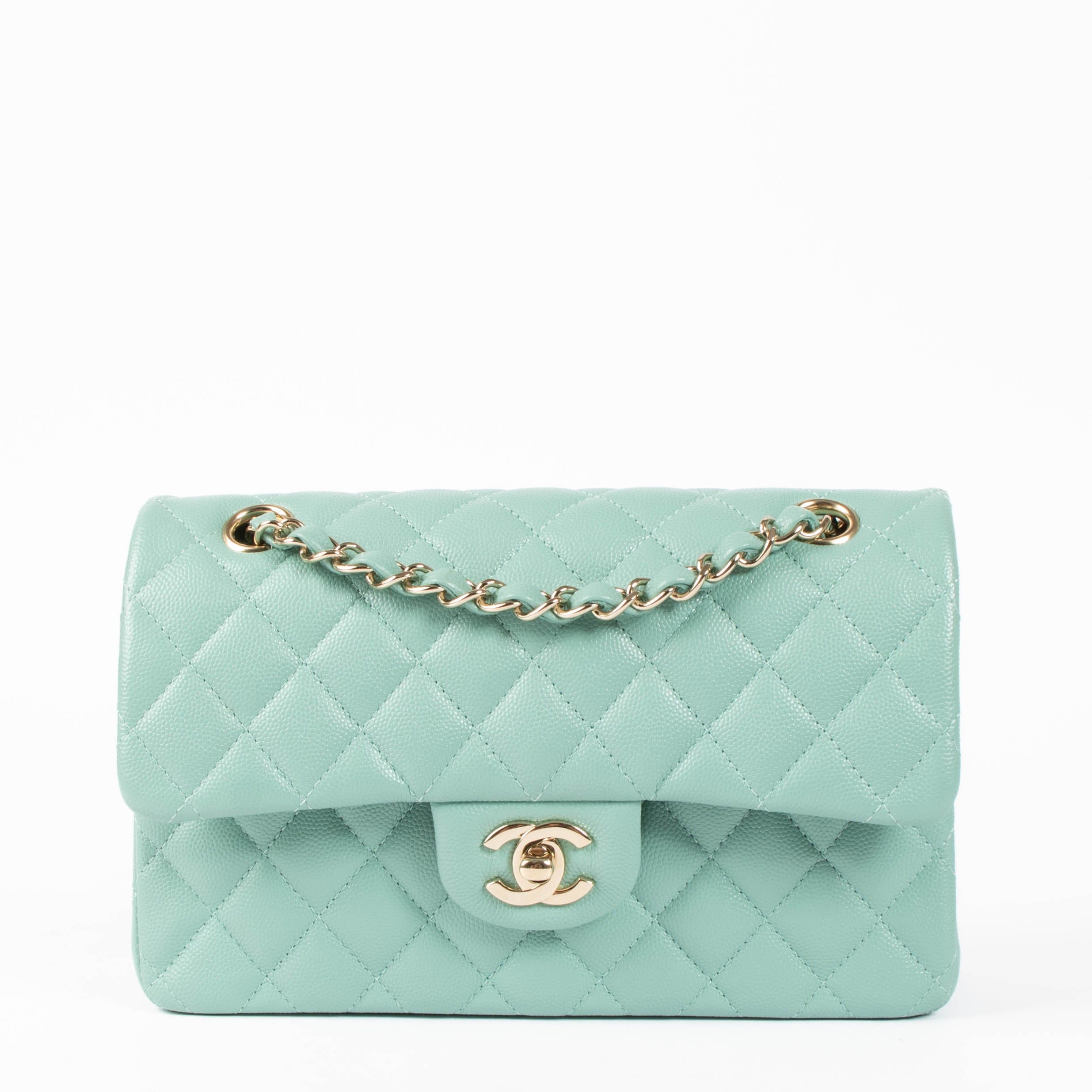 Chanel 21S Tiffany Green Caviar Small Classic Flap Handbag