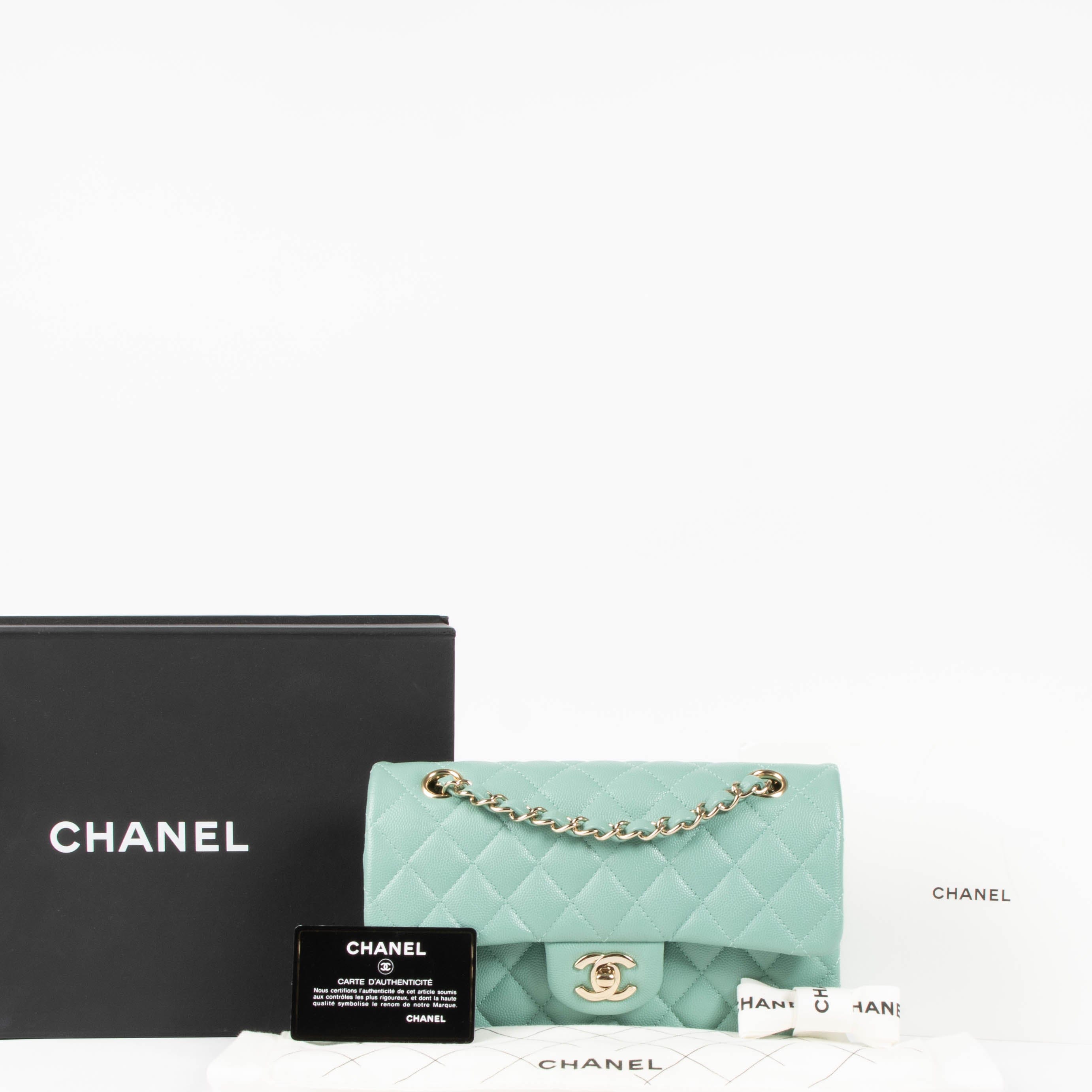 Chanel 21S Tiffany Green Caviar Small Classic Flap Handbag