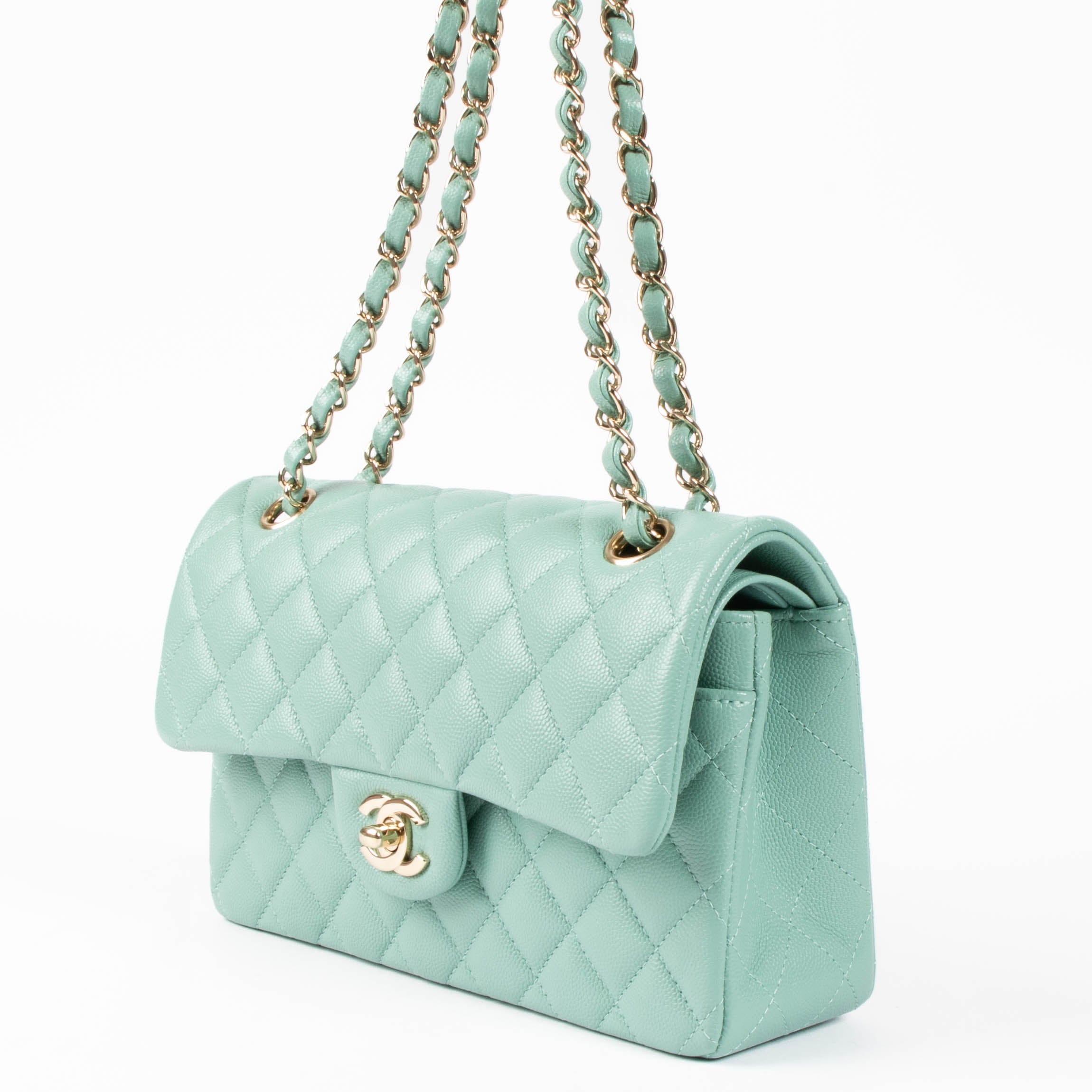 Chanel 21S Tiffany Green Caviar Small Classic Flap Handbag
