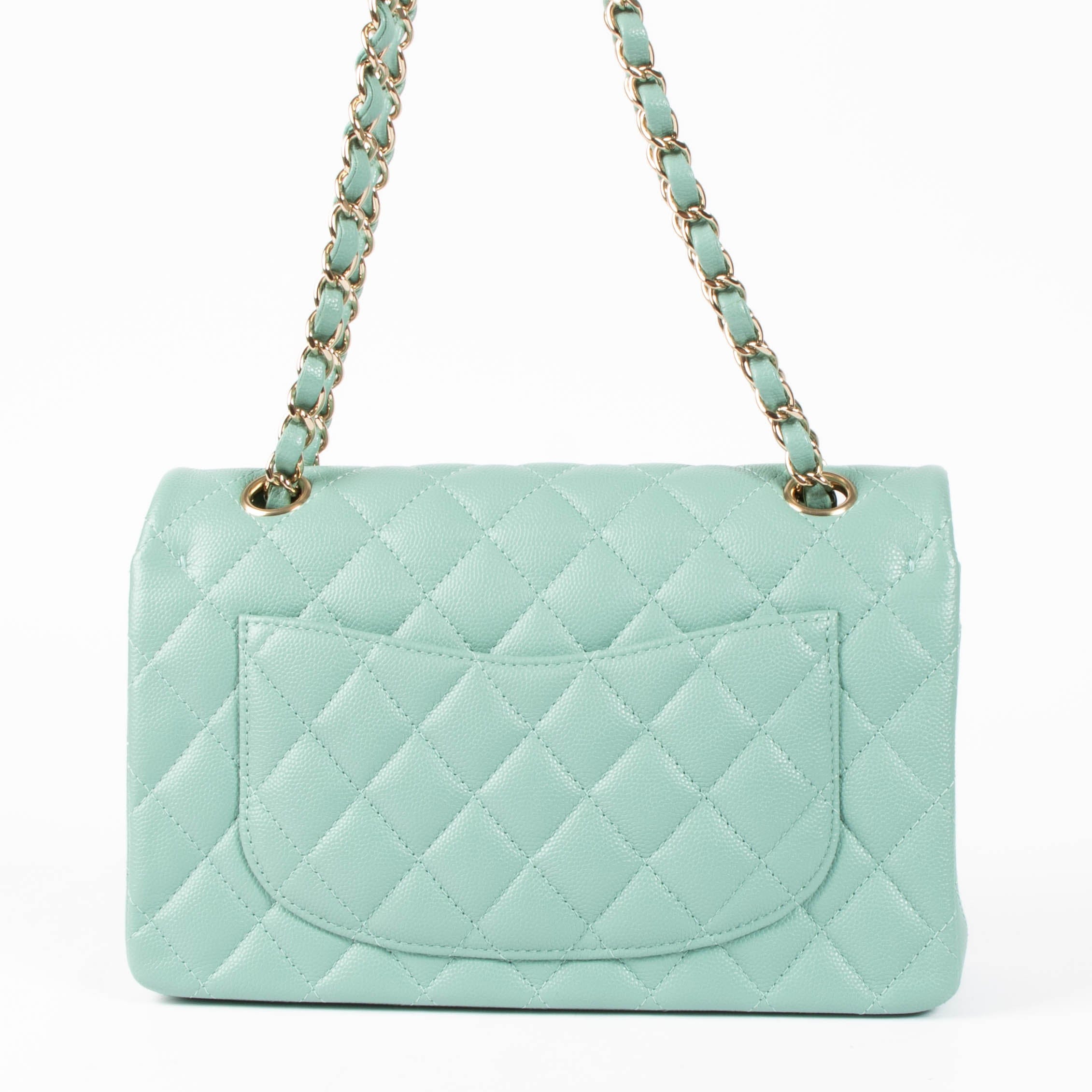 Chanel 21S Tiffany Green Caviar Small Classic Flap Handbag