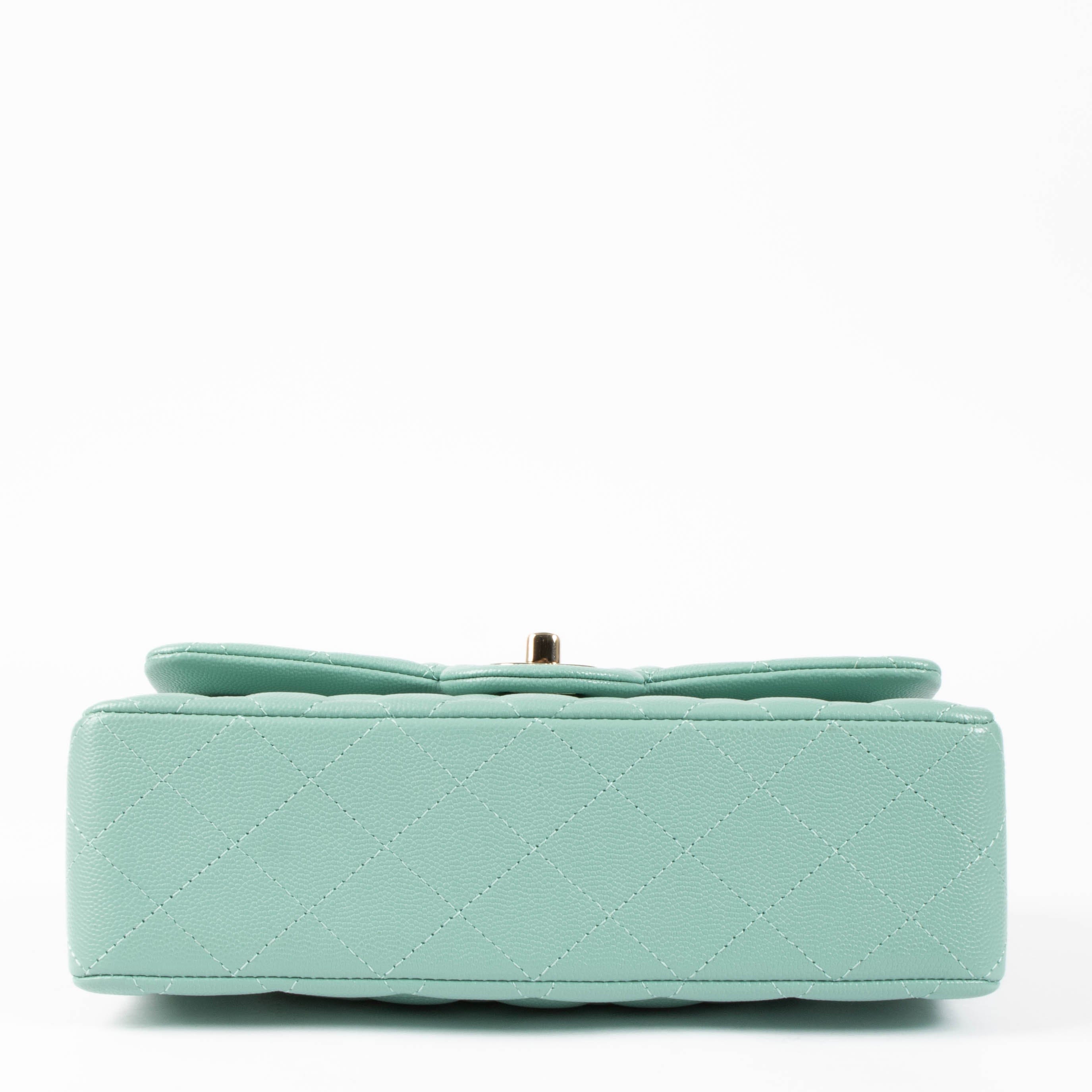 Chanel 21S Tiffany Green Caviar Small Classic Flap Handbag
