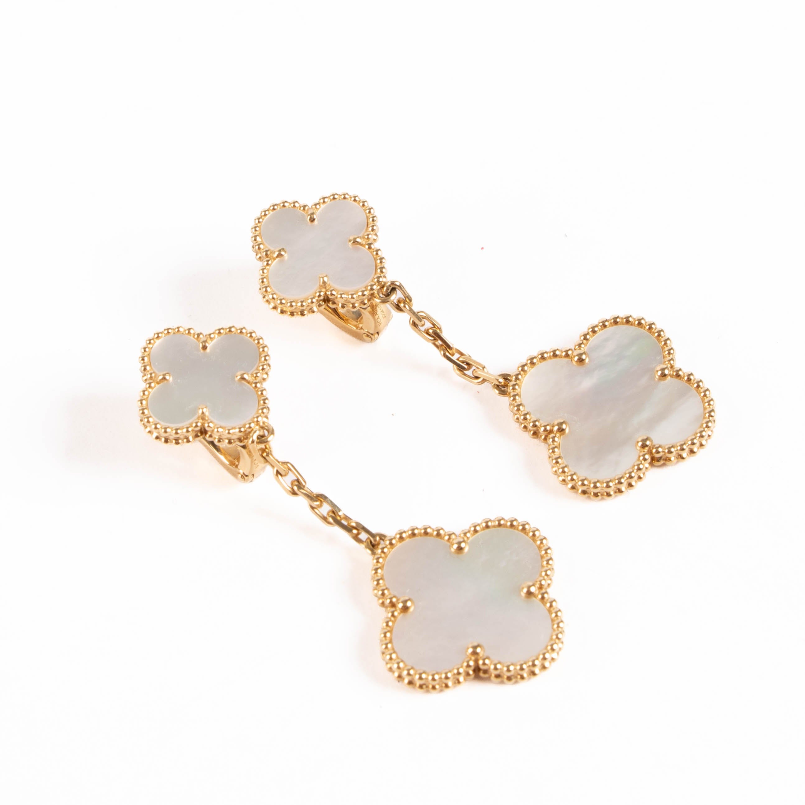 Van Cleef & Arpels Yellow Gold/Mother-of-pearl Magic Alhambra Earrings, 2 Motifs