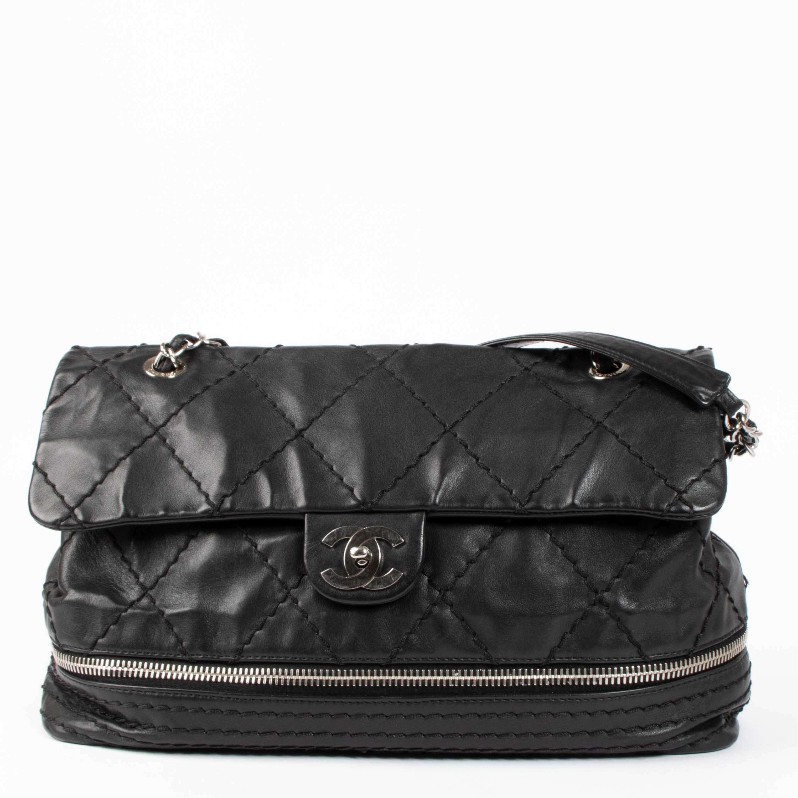 Chanel Black Stitched Expandable Shoulder Bag
