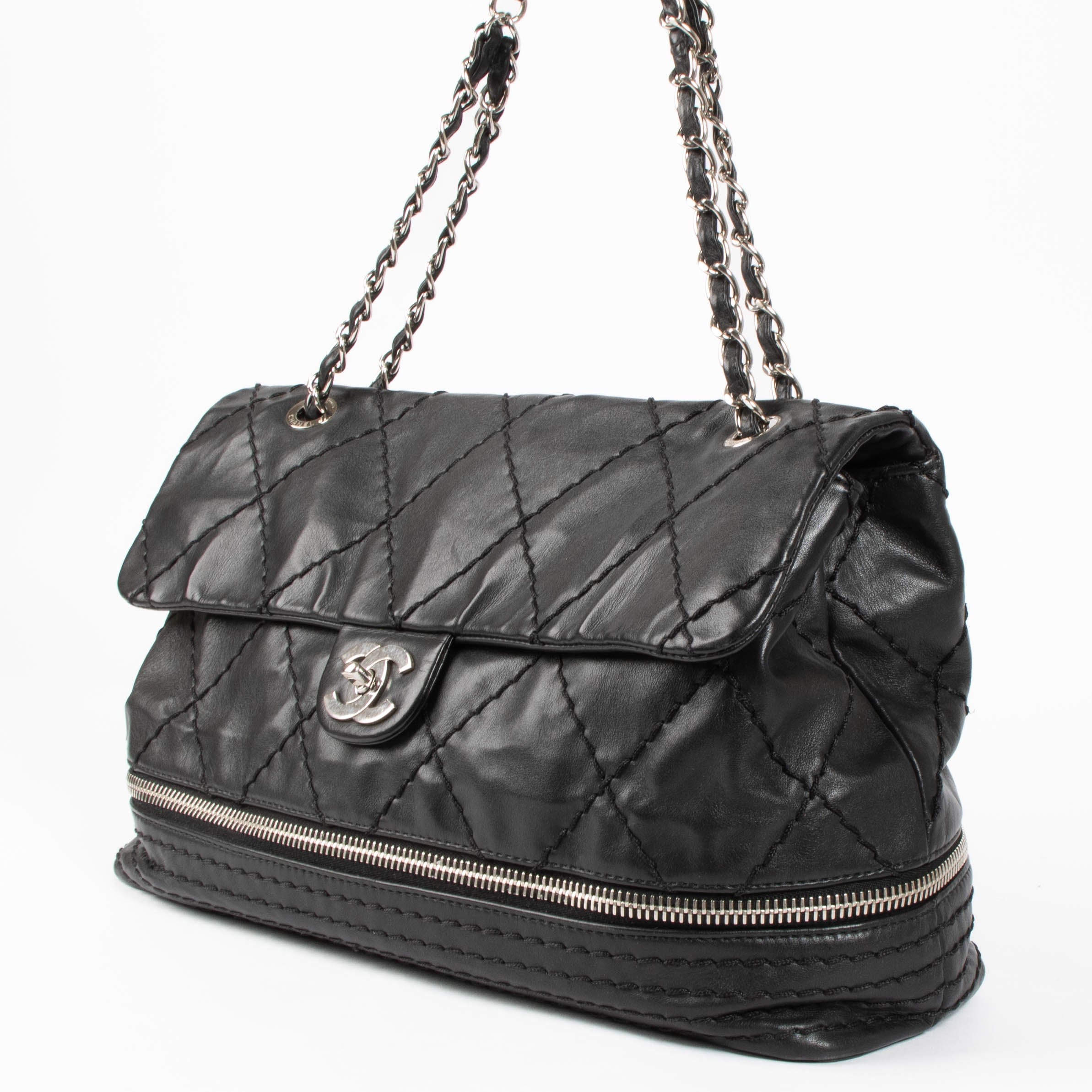 Chanel Black Stitched Expandable Shoulder Bag