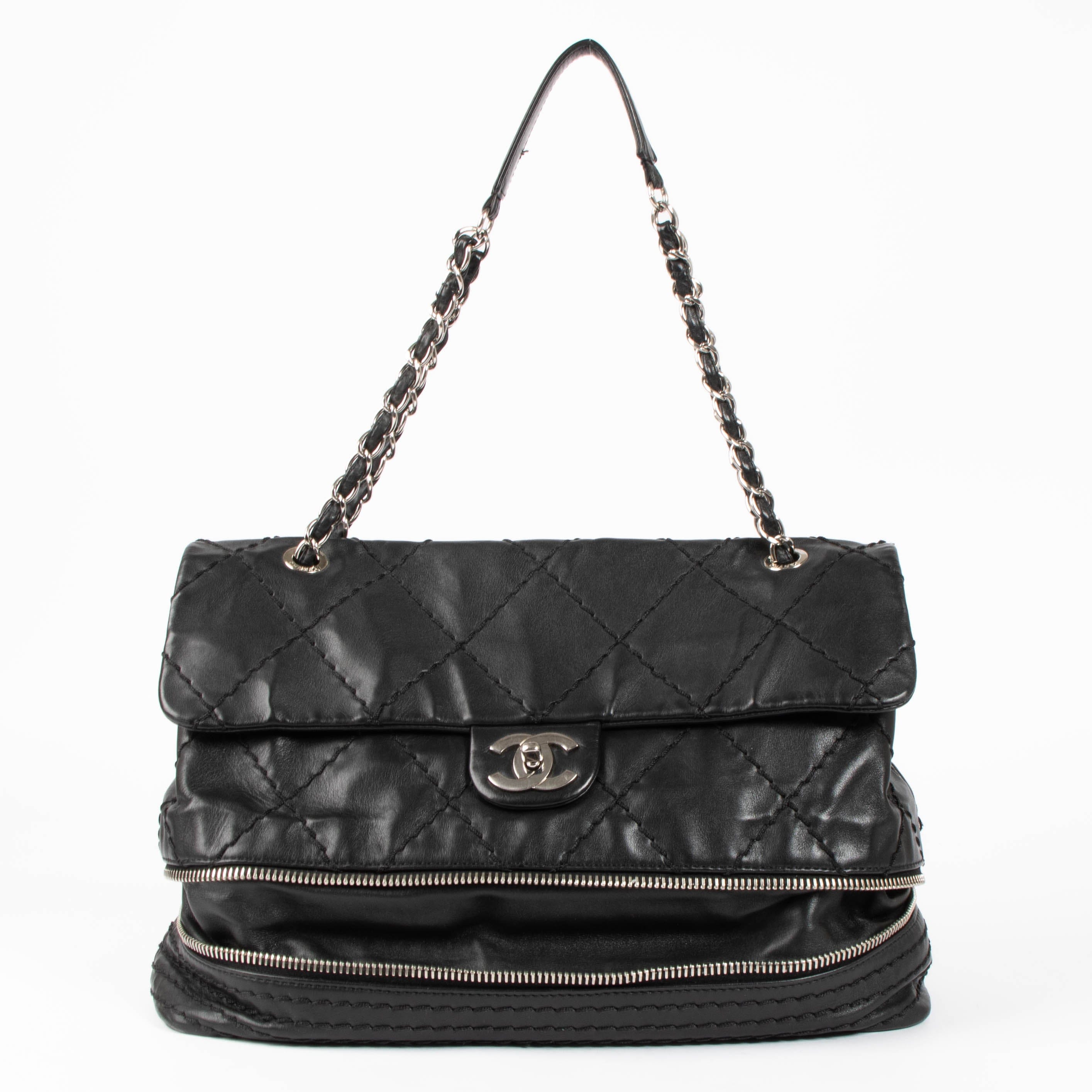 Chanel Black Stitched Expandable Shoulder Bag