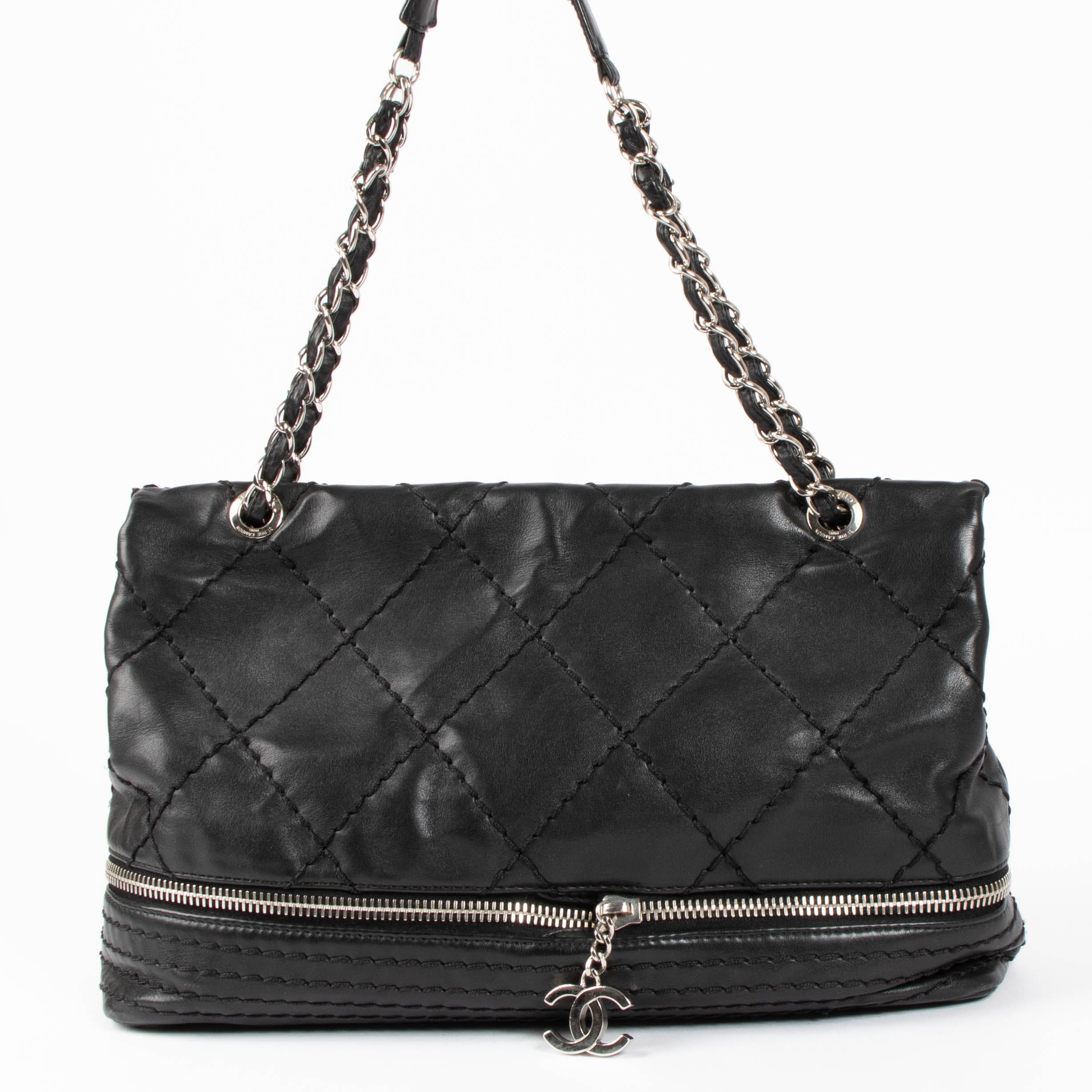 Chanel Black Stitched Expandable Shoulder Bag