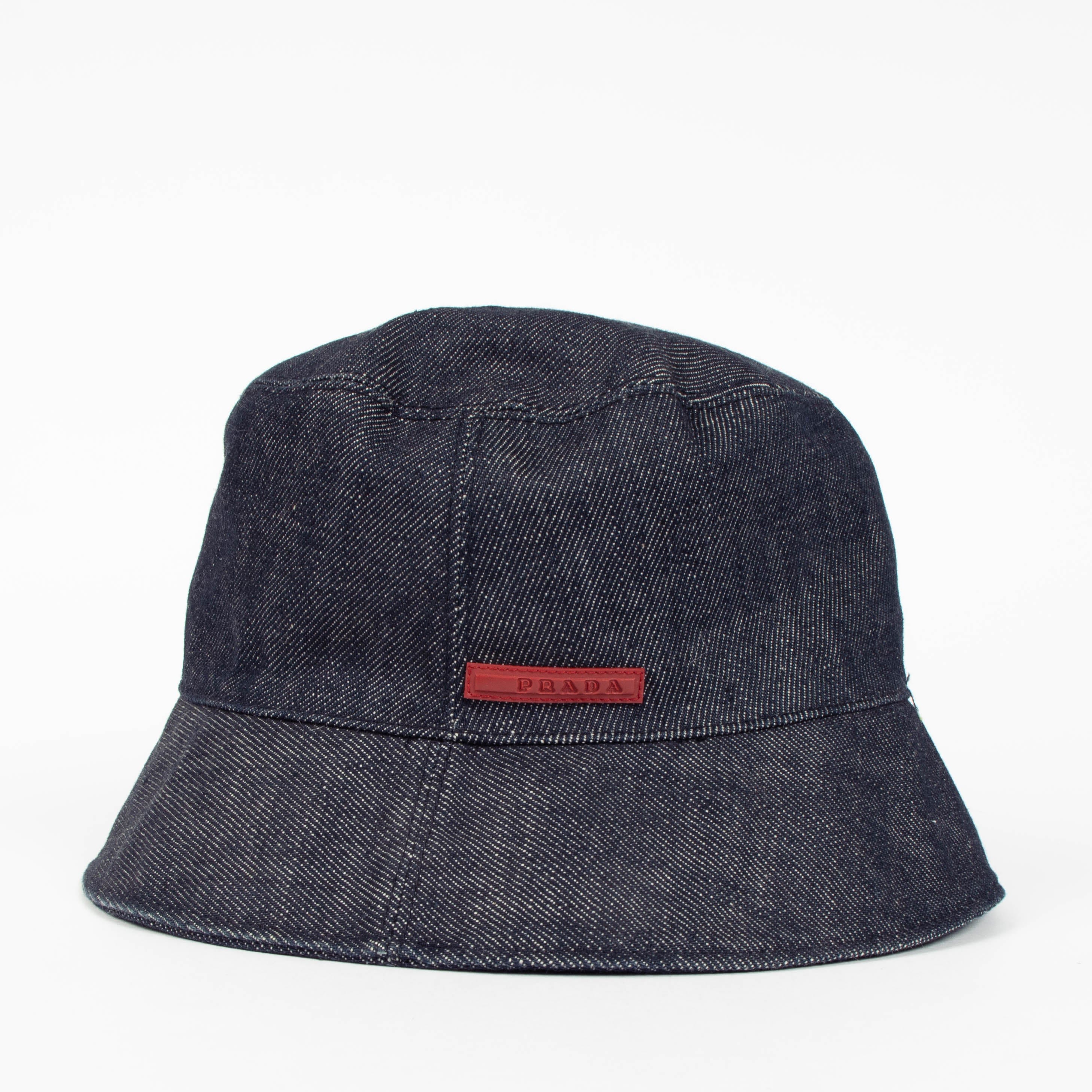 Prada Linea Rossa Dark Blue Denim Bucket Hat - Size M