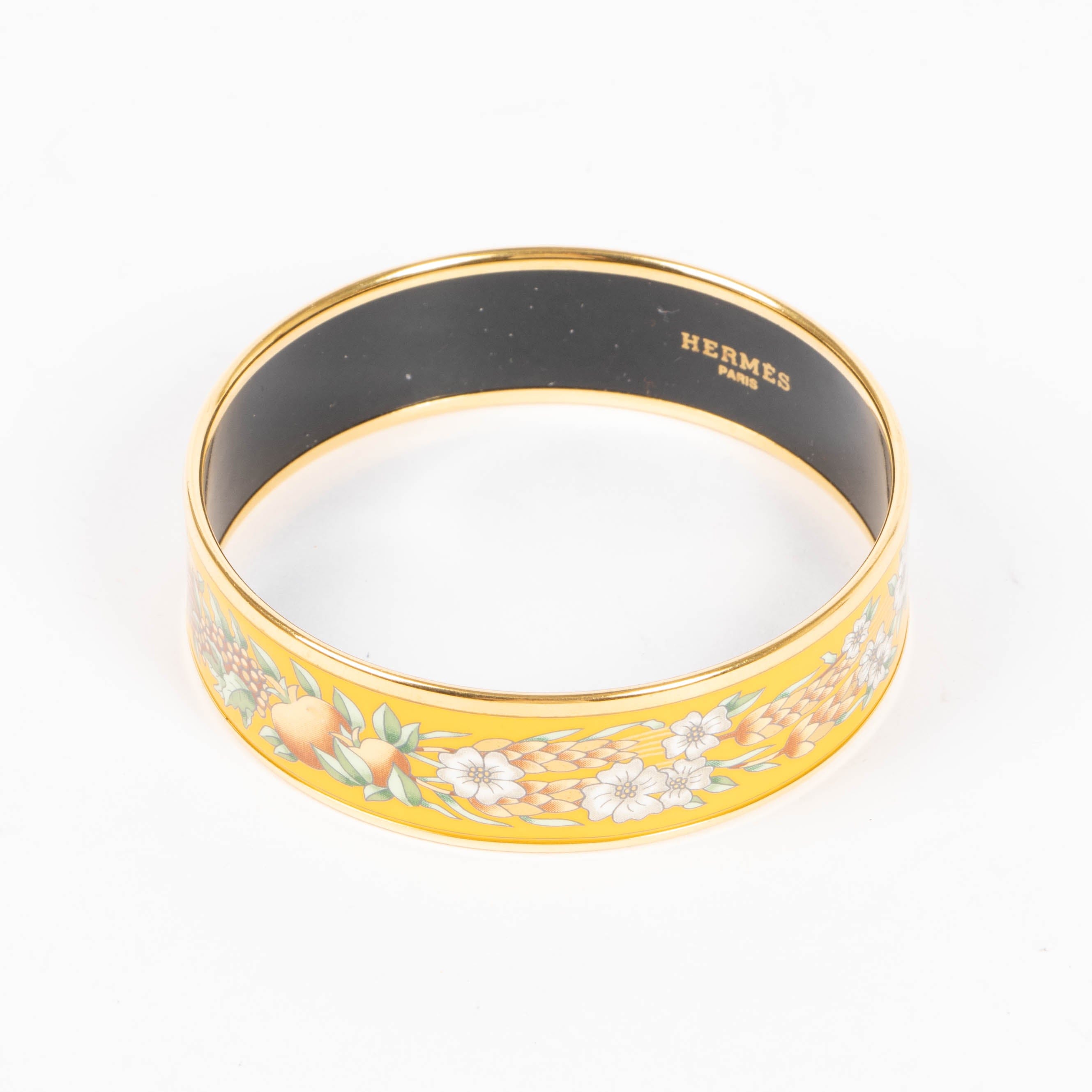 Hermes Enamel Wheat and Fruits Wide Bangle Bracelet