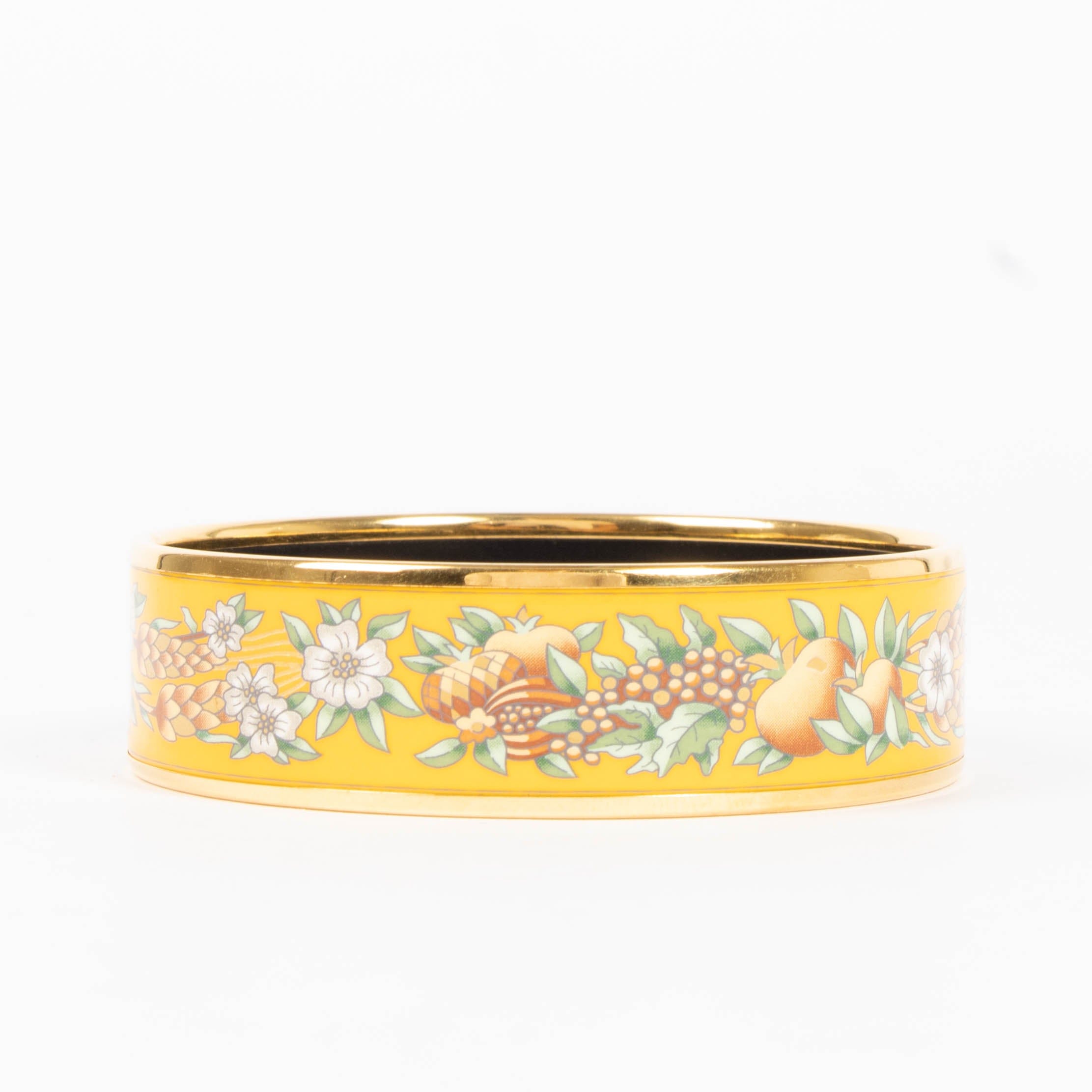 Hermes Enamel Wheat and Fruits Wide Bangle Bracelet