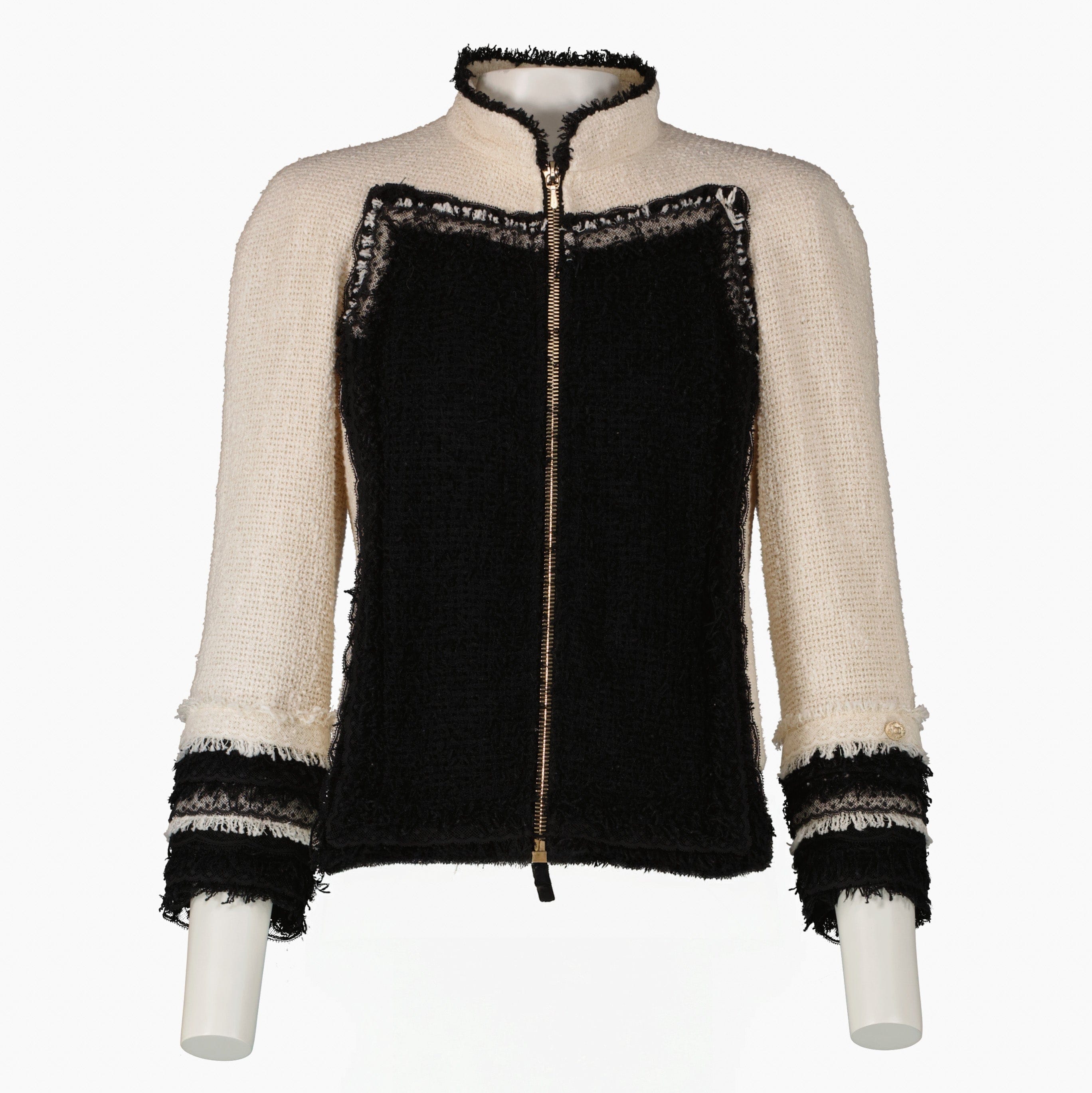 Chanel 10P Black/White Tweed Jacket - Size 34