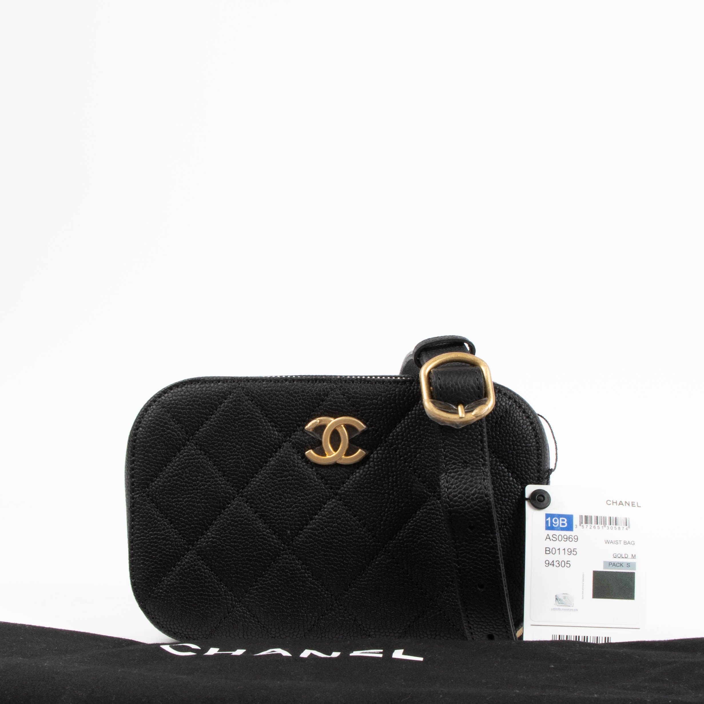 Chanel 19B Black Caviar Belt Bag