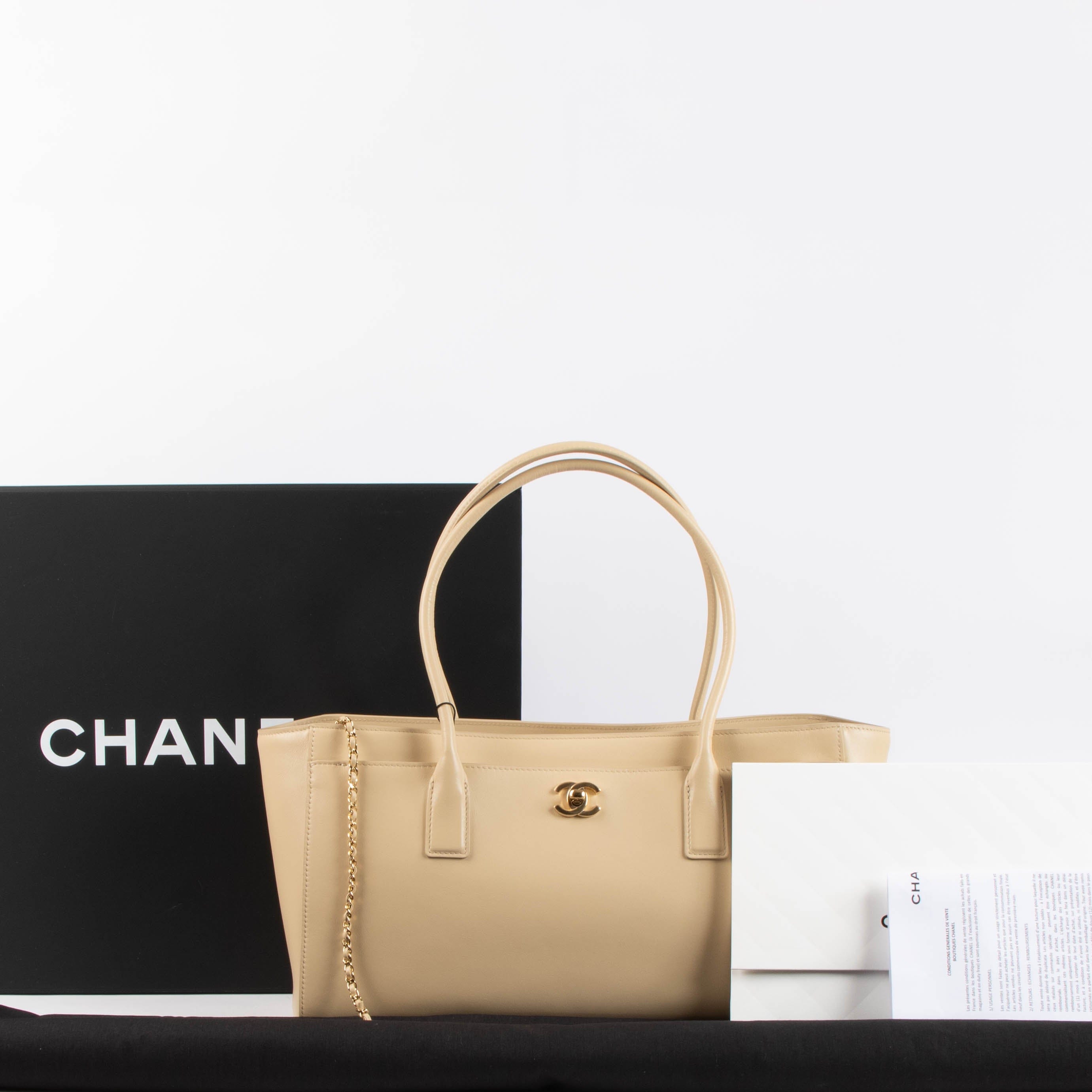 Chanel 26S Beige Leather Cerf Executive Small Tote Bag