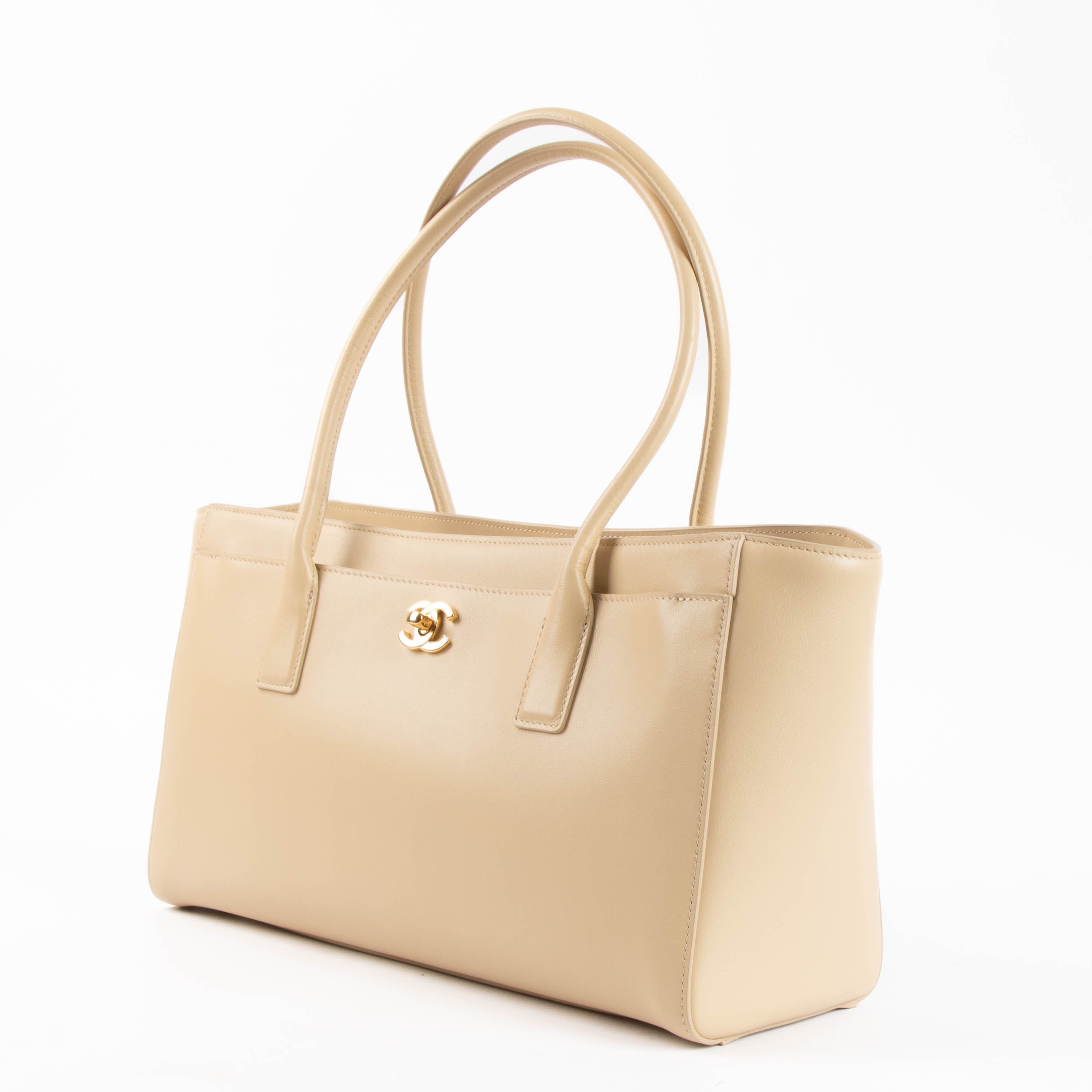 Chanel 26S Beige Leather Cerf Executive Small Tote Bag