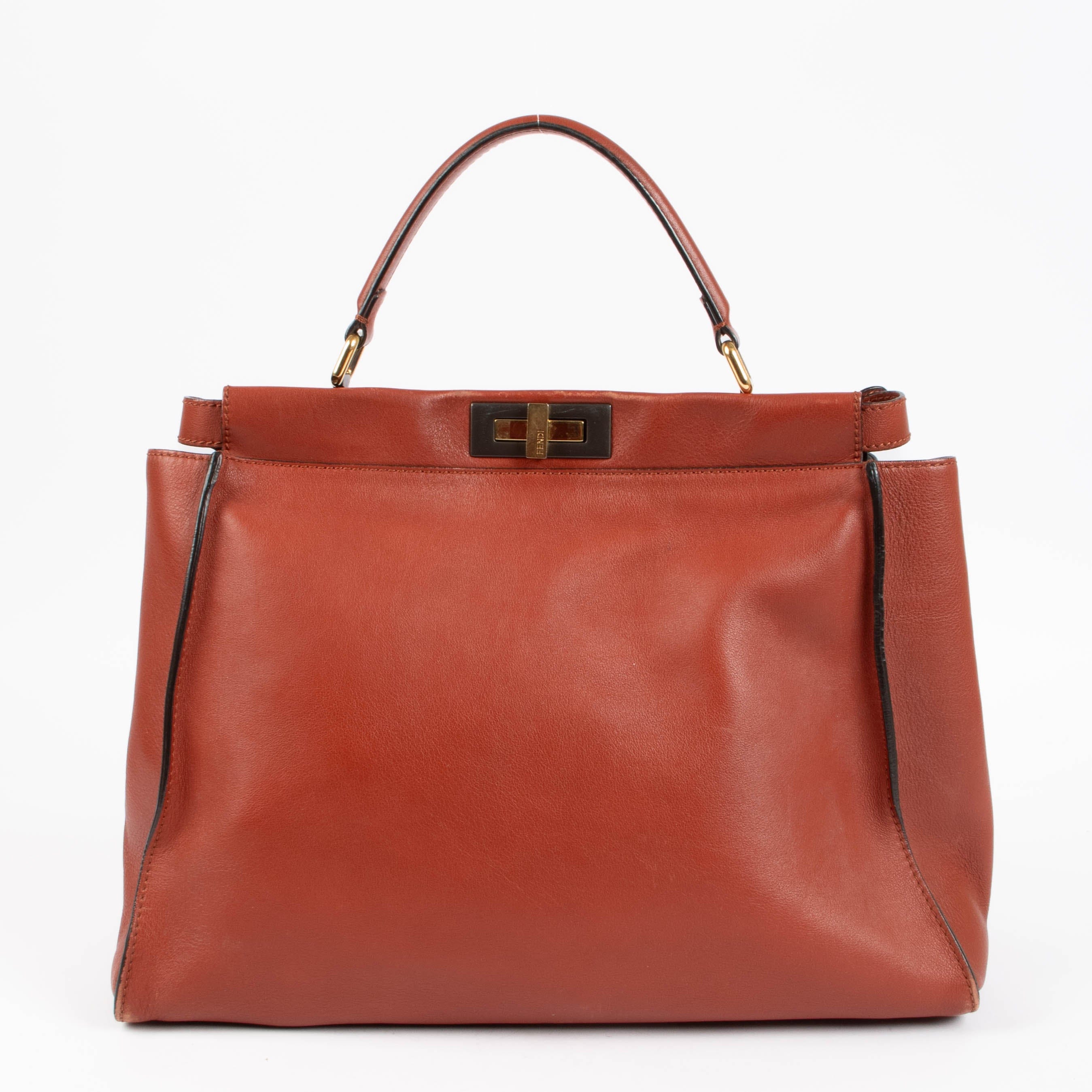 Fendi Rust Leather Large Peekaboo Handbag