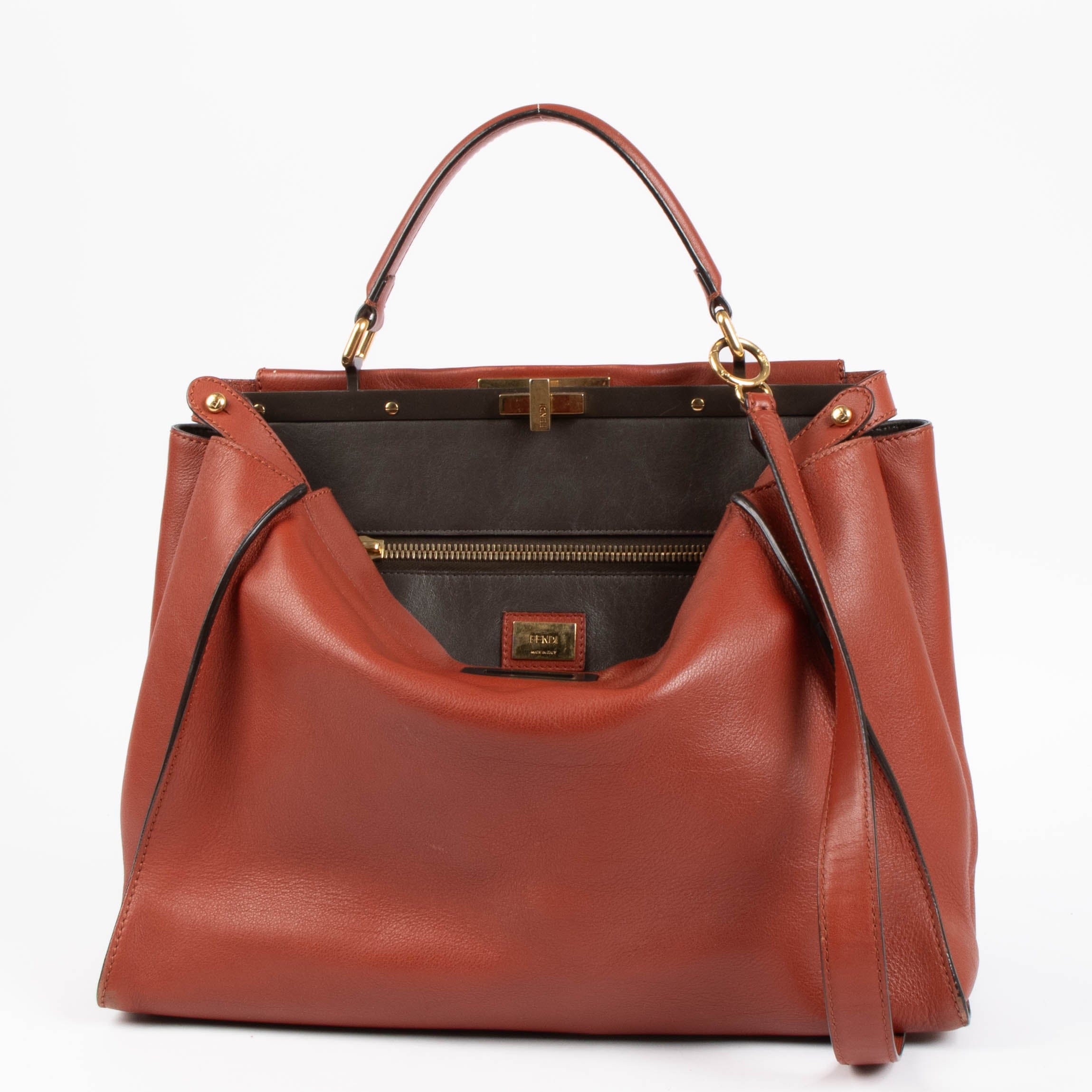Fendi Rust Leather Large Peekaboo Handbag