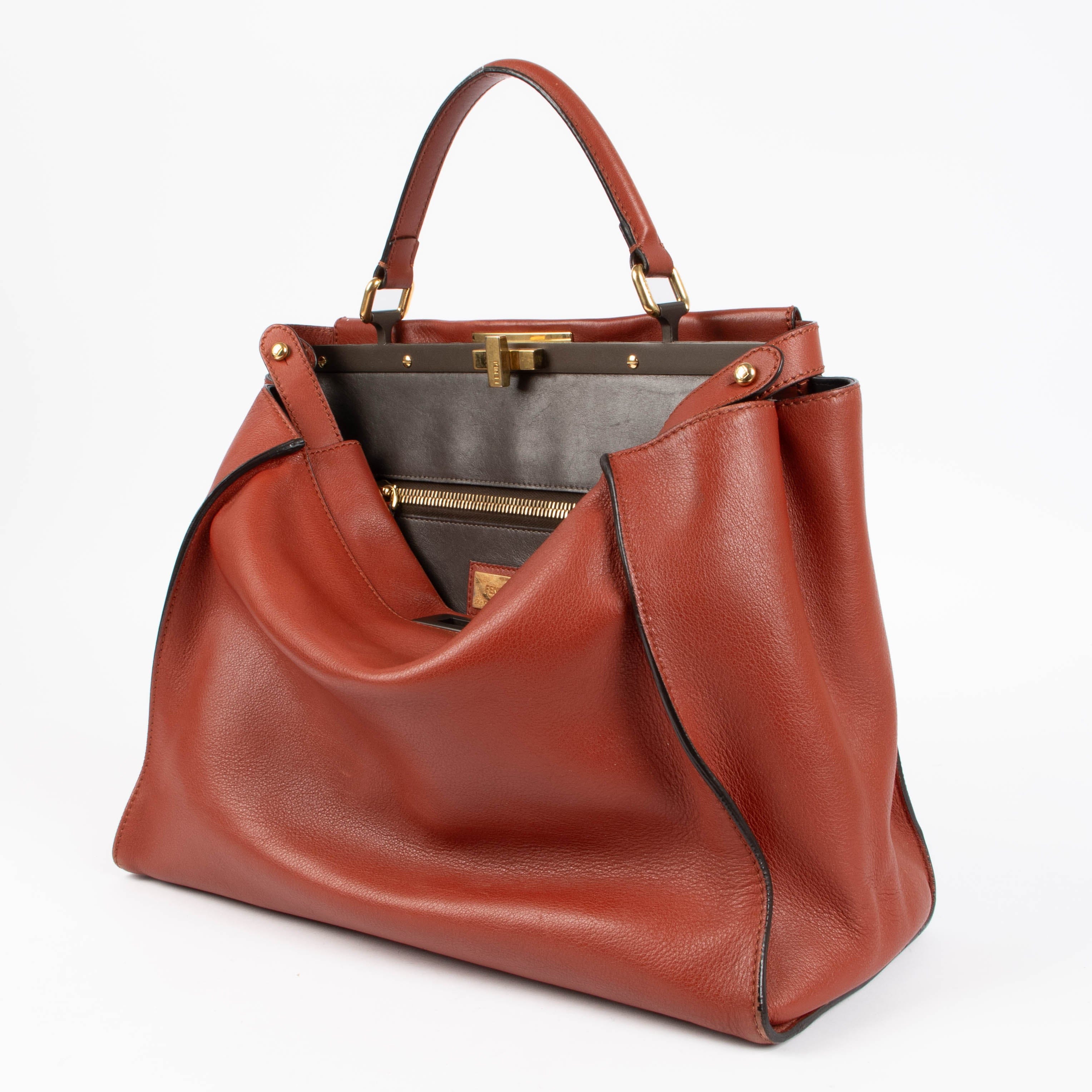 Fendi Rust Leather Large Peekaboo Handbag