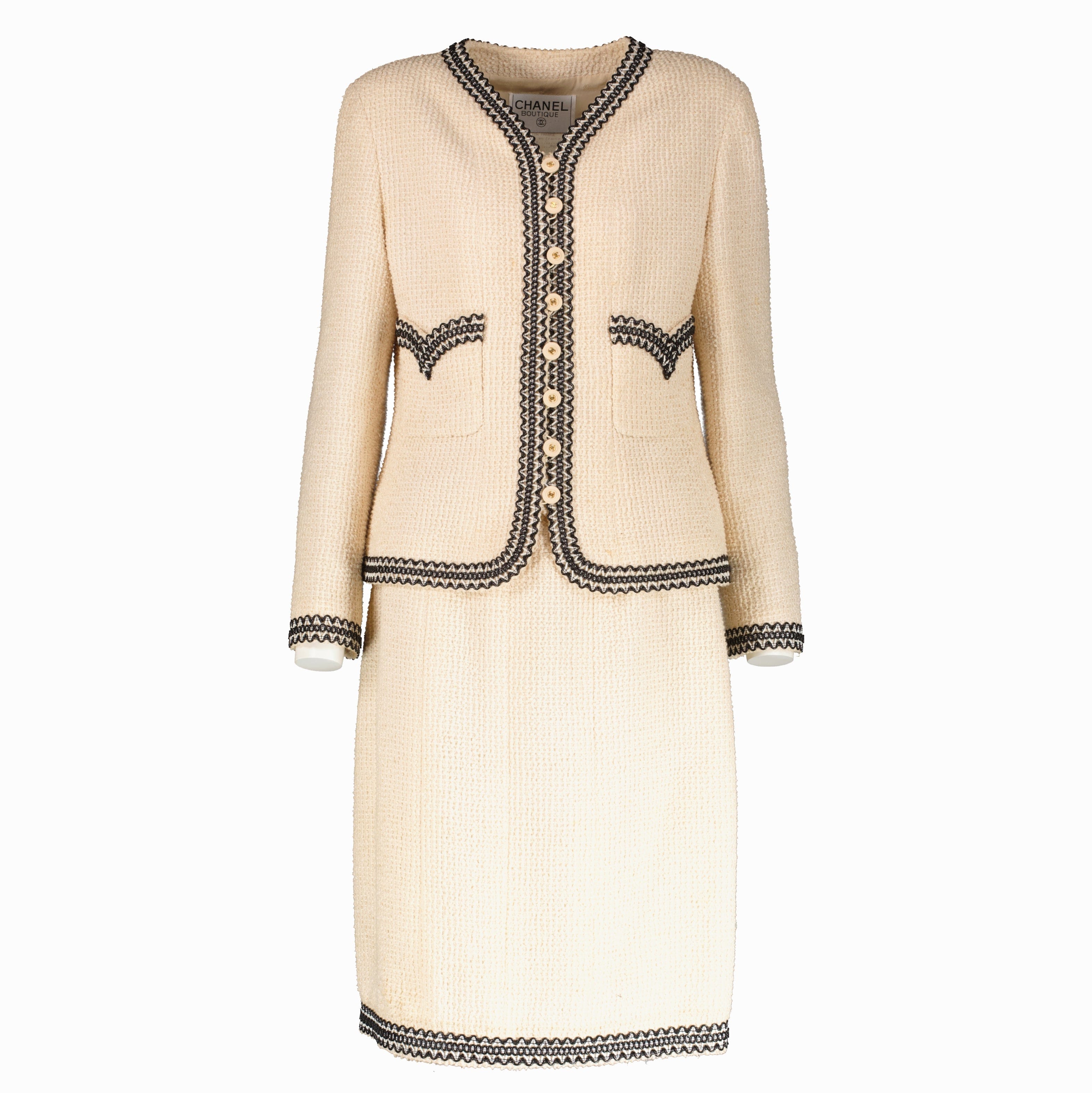 Chanel 94P Beige Tweed Jacket/Skirt Set - Size 40