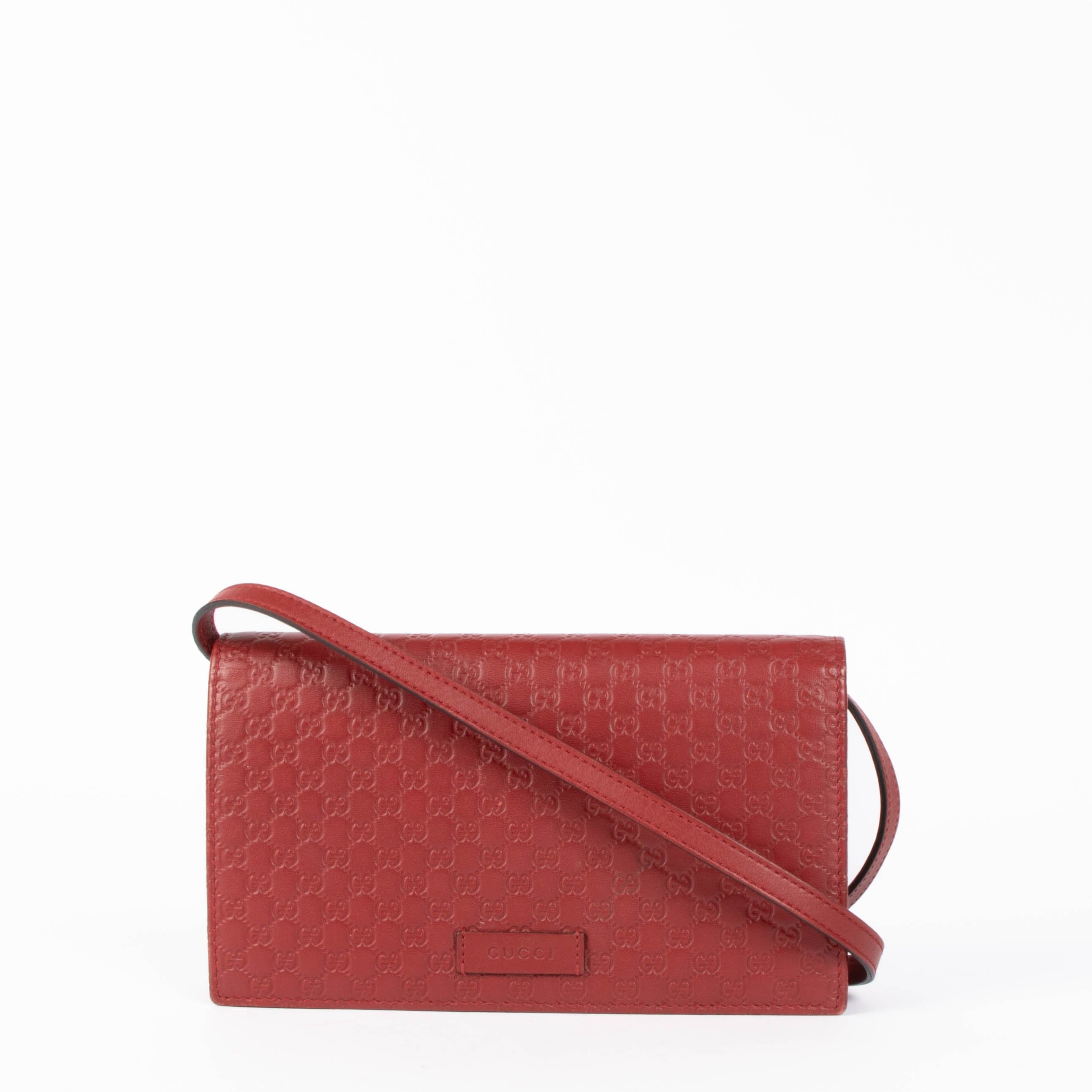Gucci Red Guccissima Wallet With Strap