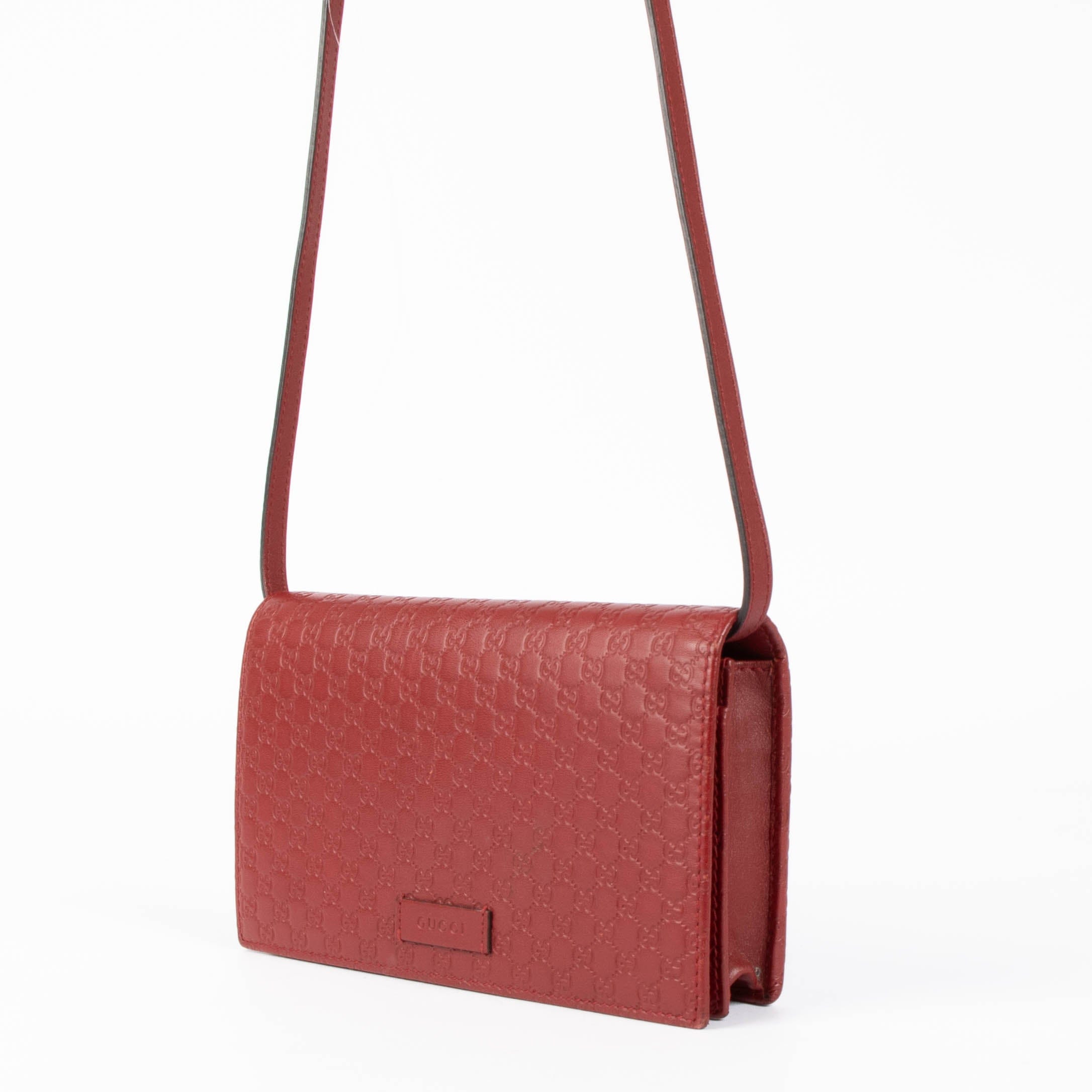 Gucci Red Guccissima Wallet With Strap