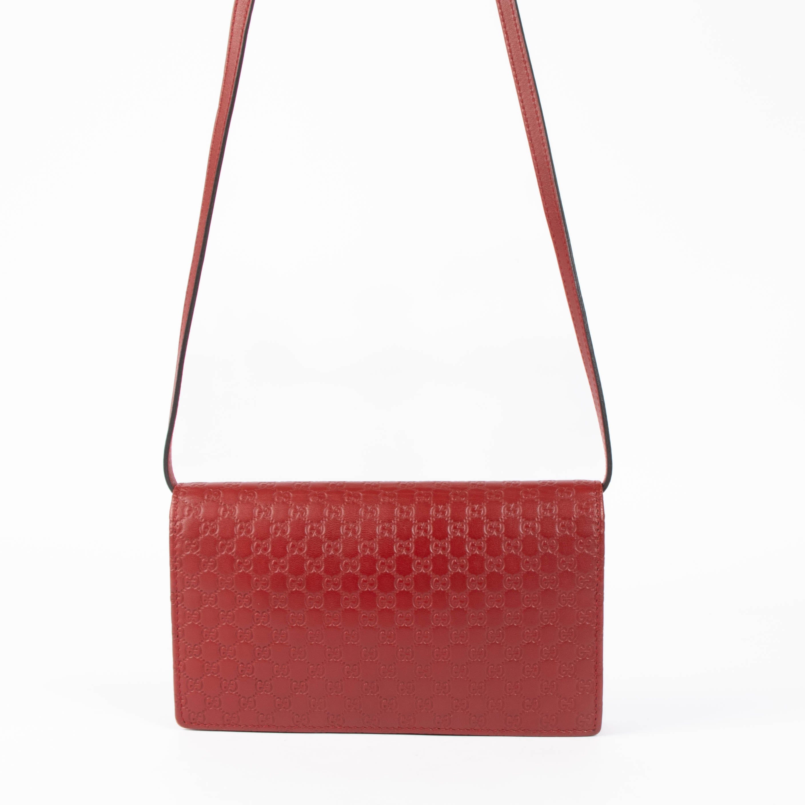 Gucci Red Guccissima Wallet With Strap