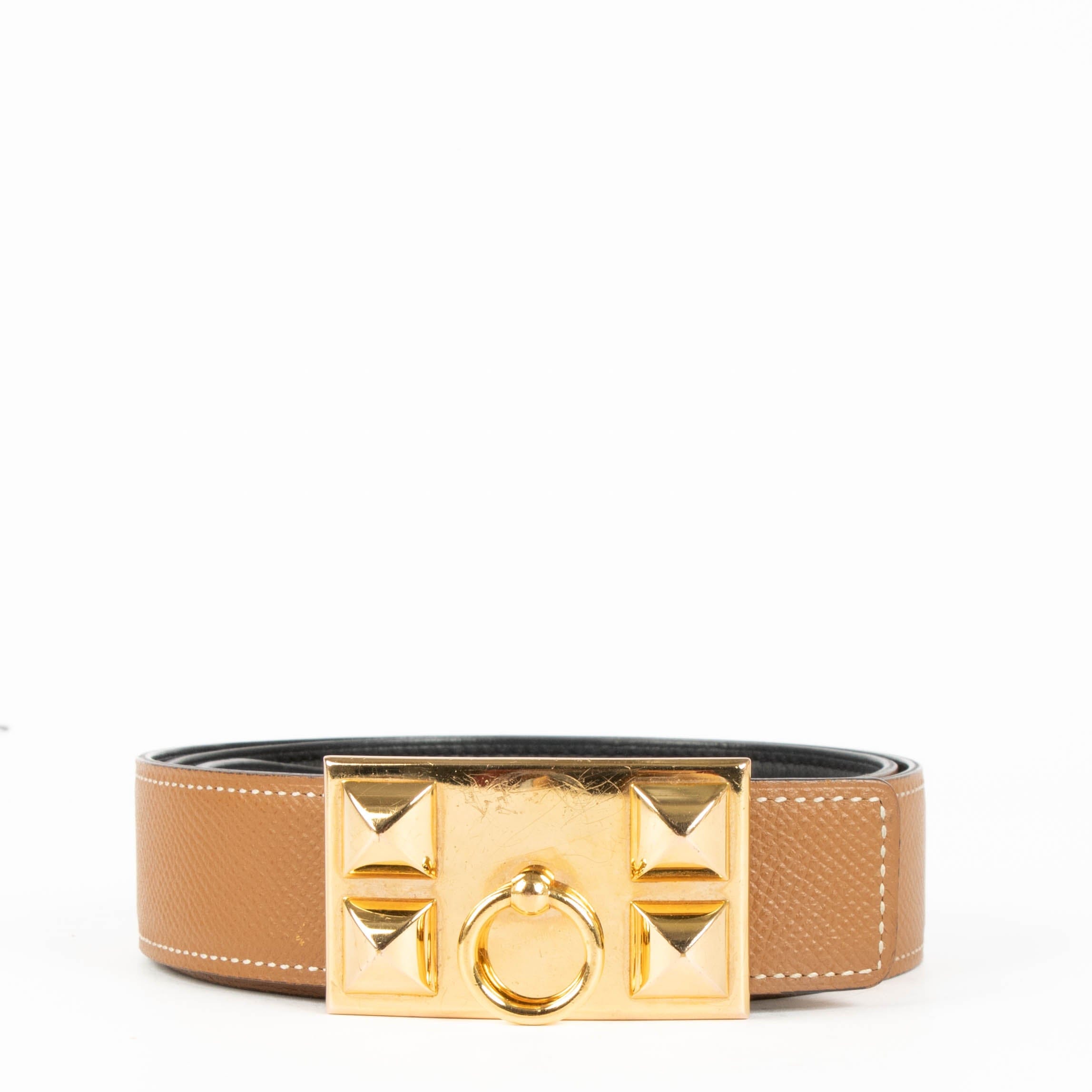 Hermes Gold Epsom Collier de Chien Buckle Reversible Belt