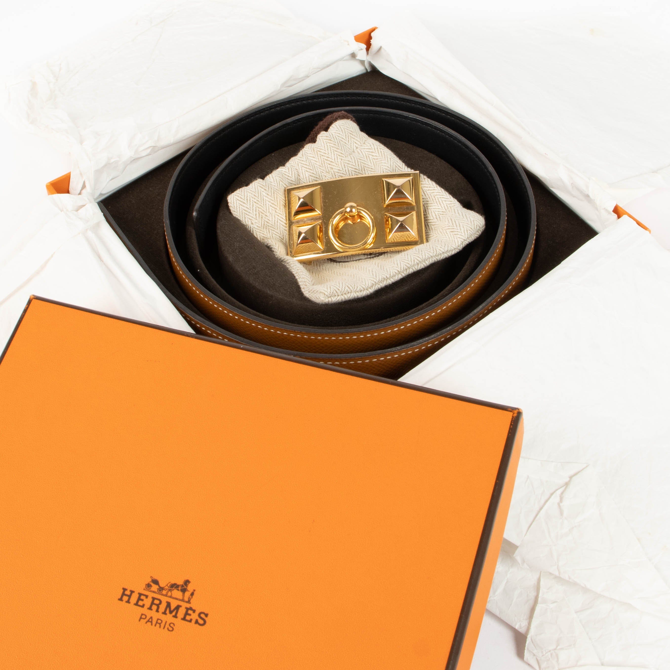 Hermes Gold Epsom Collier de Chien Buckle Reversible Belt