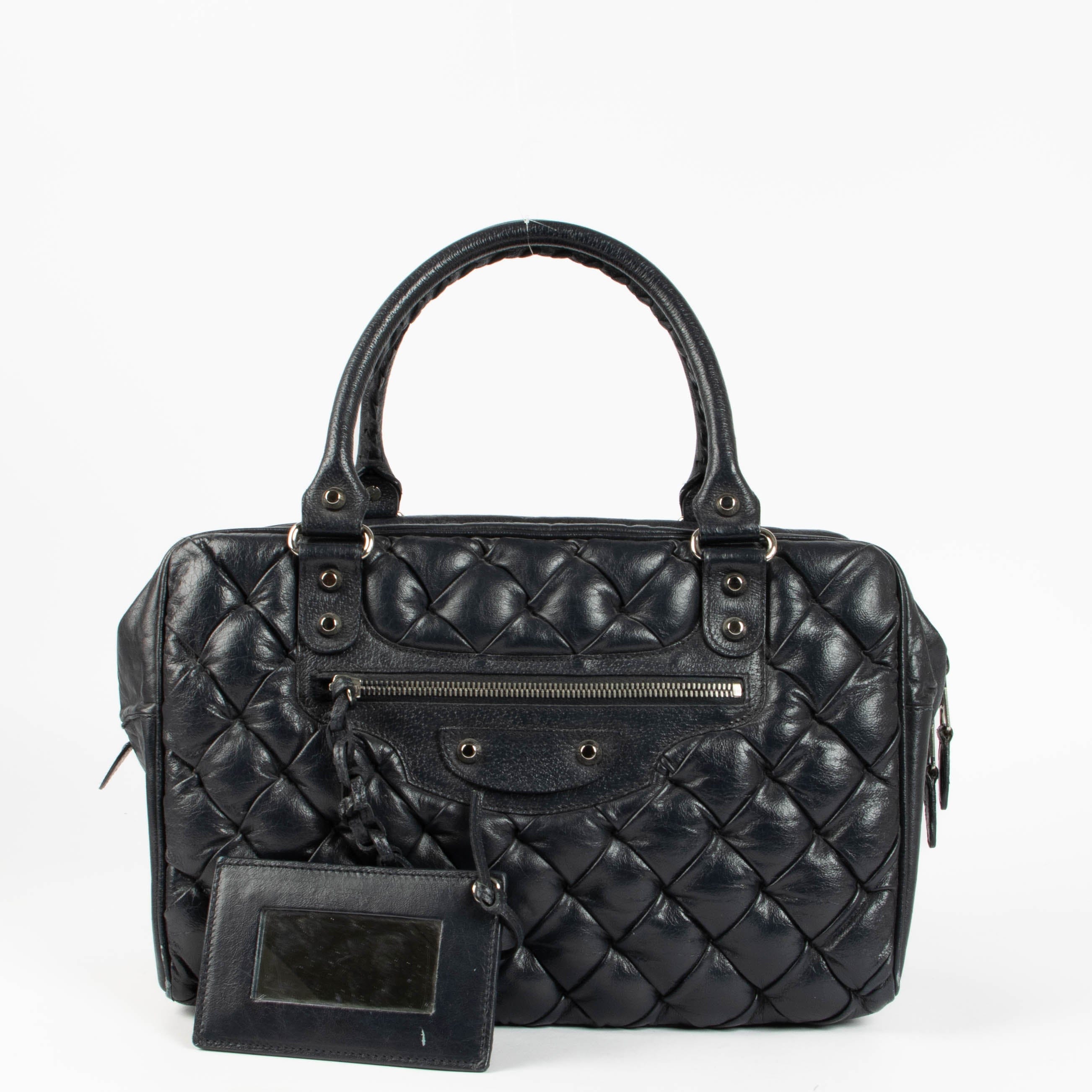 Balenciaga Blue Leather Quilted Plombe Shoulder Bag