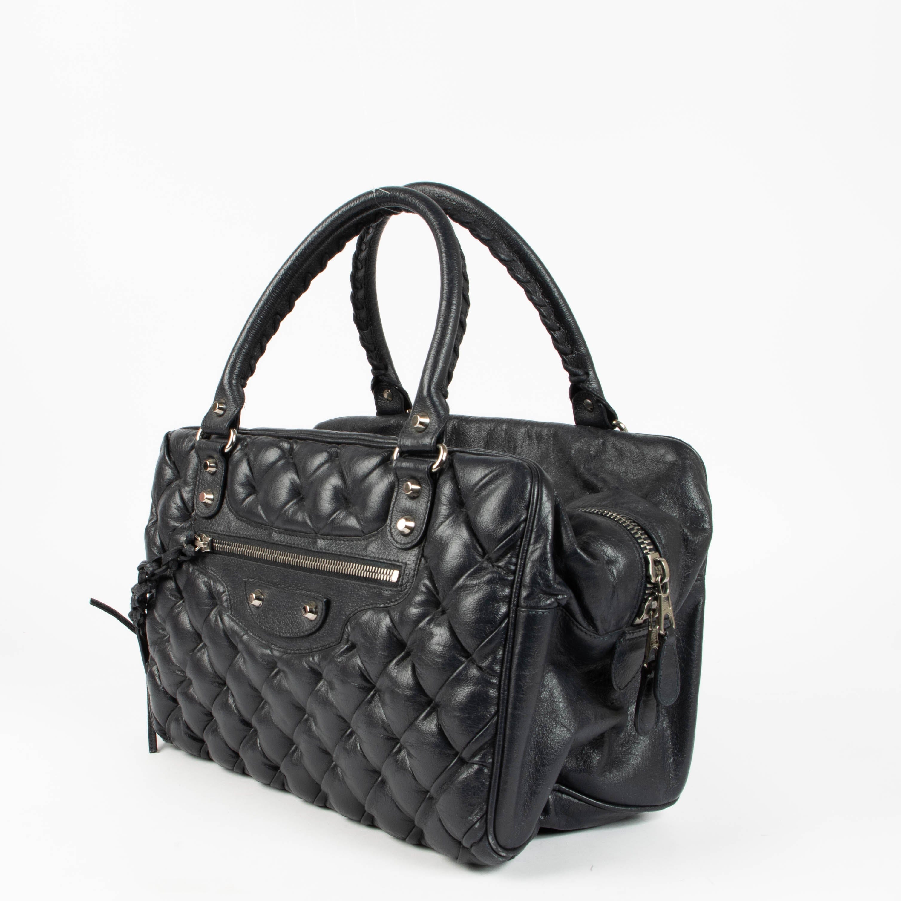 Balenciaga Blue Leather Quilted Plombe Shoulder Bag