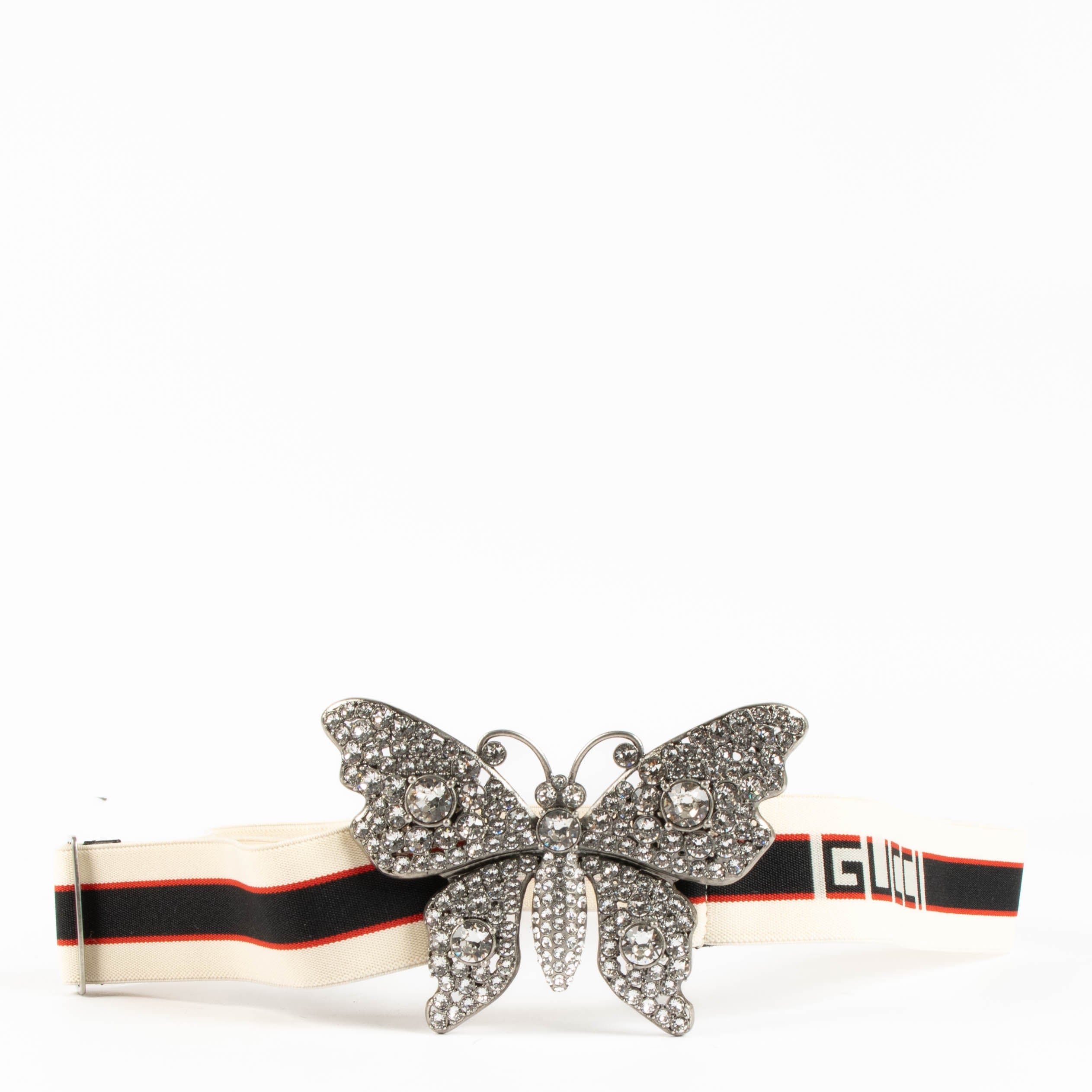 Gucci Multicolor Crystal Butterfly Web Belt