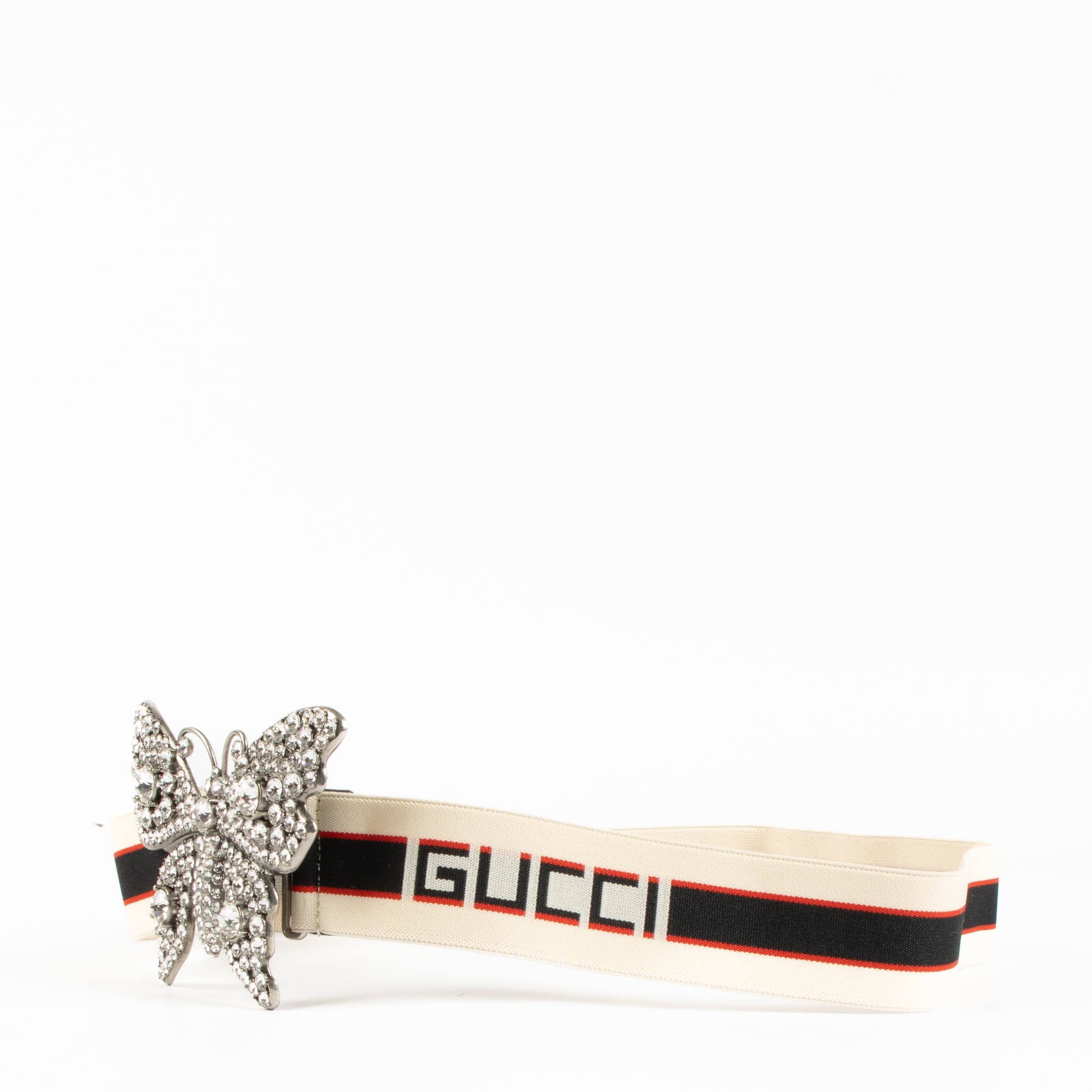 Gucci Multicolor Crystal Butterfly Web Belt
