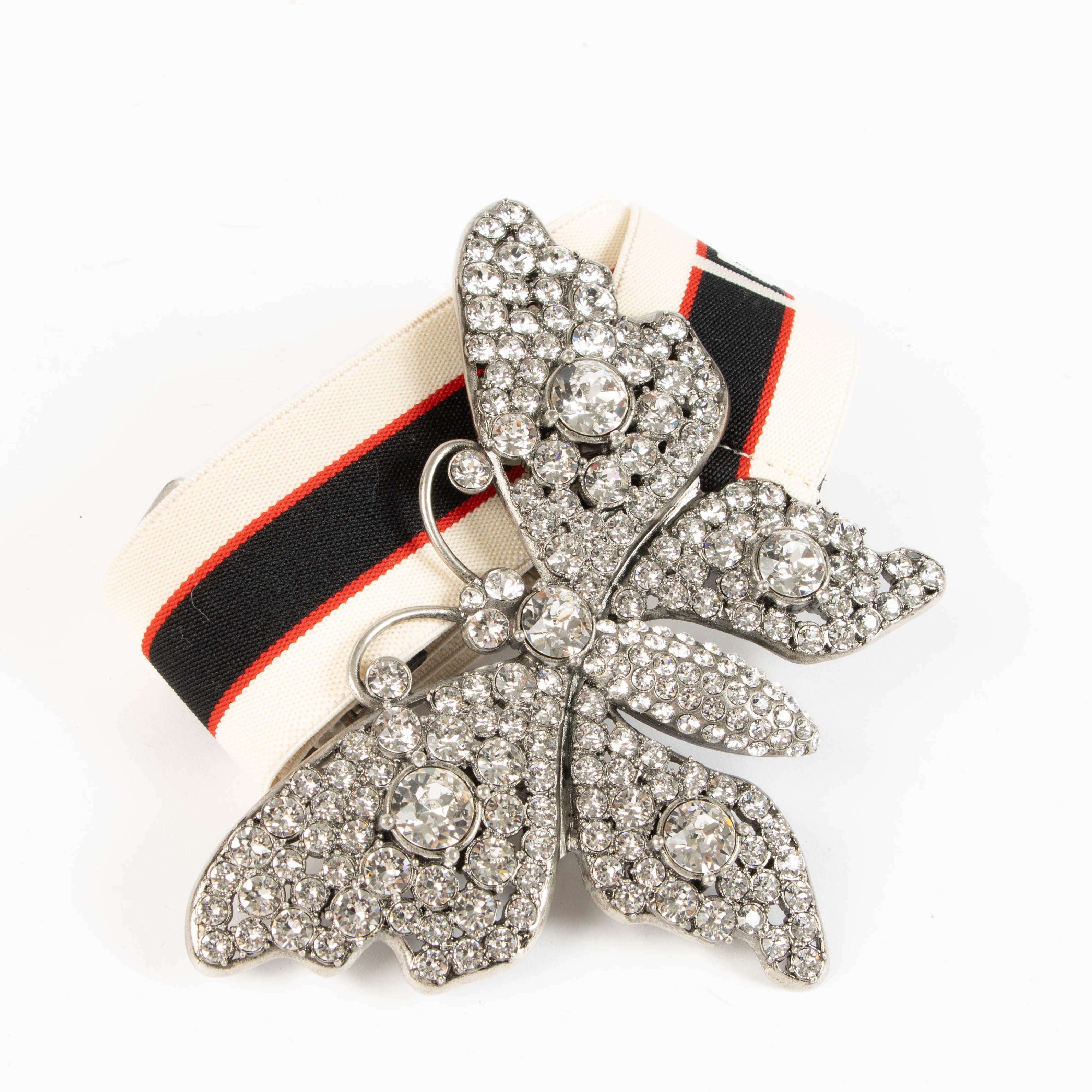 Gucci Multicolor Crystal Butterfly Web Belt