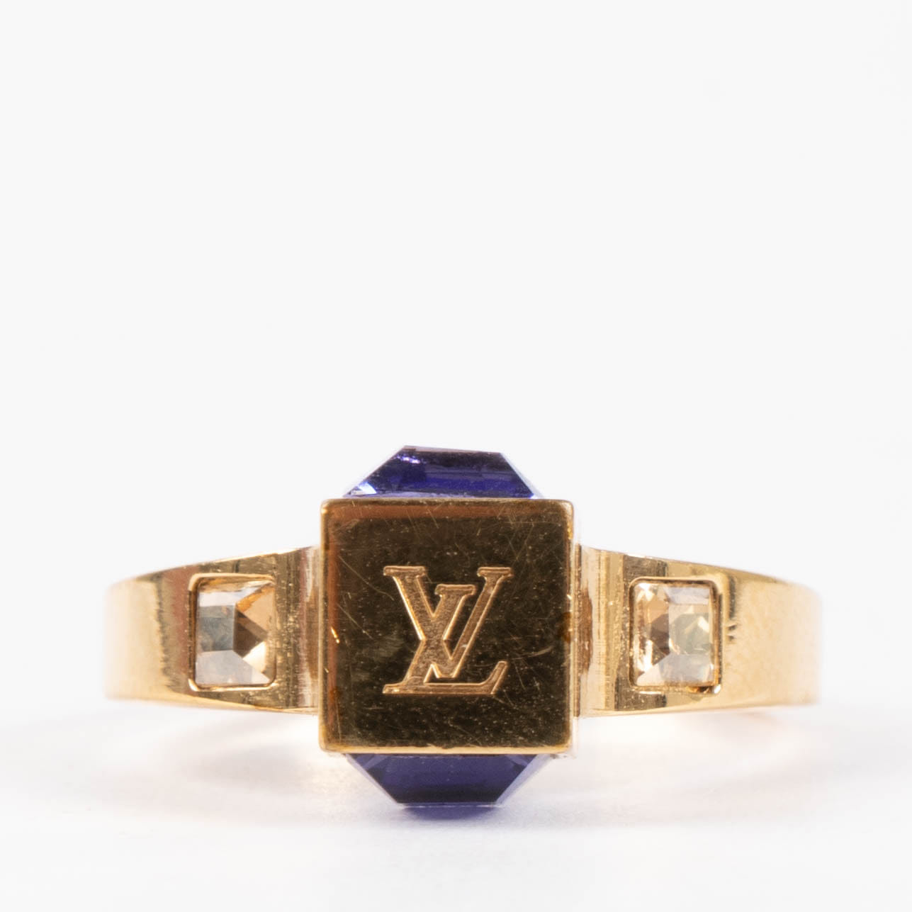 Louis Vuitton Gold Gamble Cube Crystal Ring - Size 56