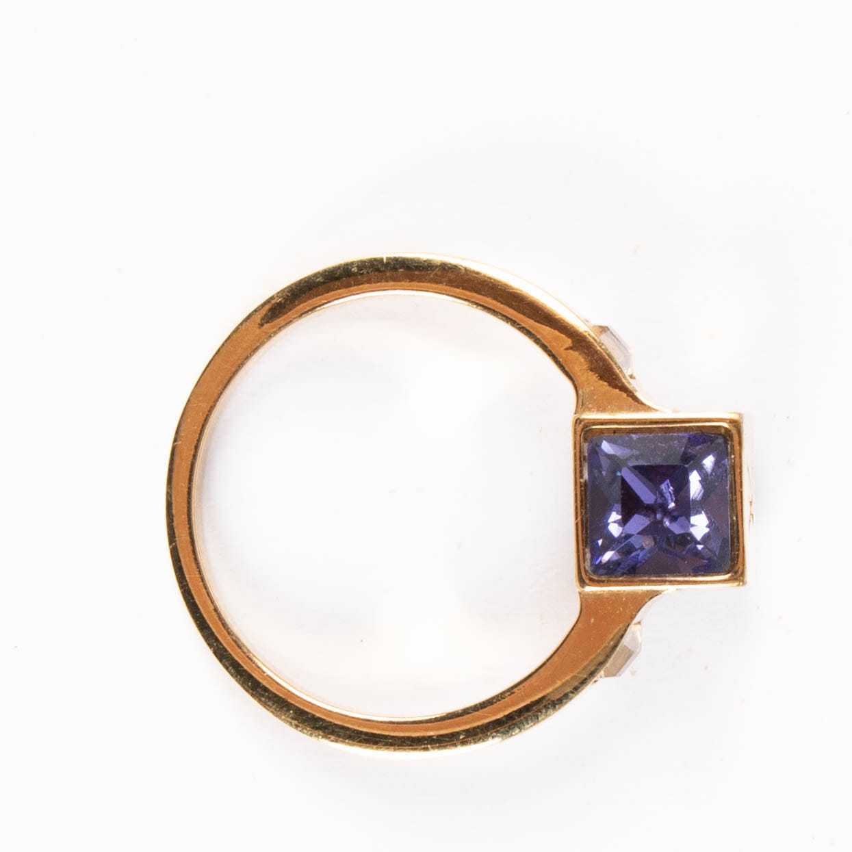 Louis Vuitton Gold Gamble Cube Crystal Ring - Size 56