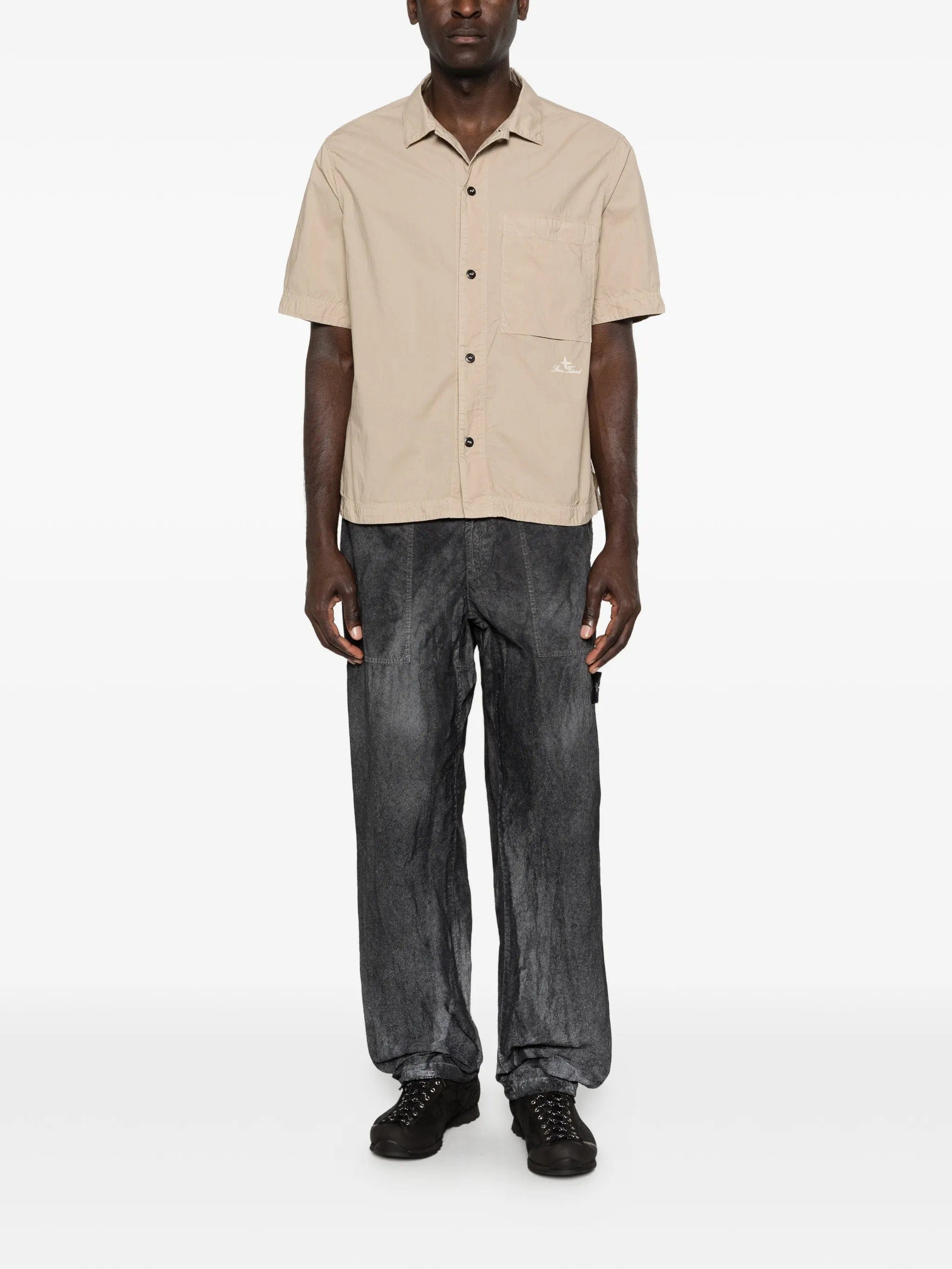 Stone Island 1100006 organic cotton Tela 'Paracadute' comfort-fit short-sleeve shirt with chest pocket