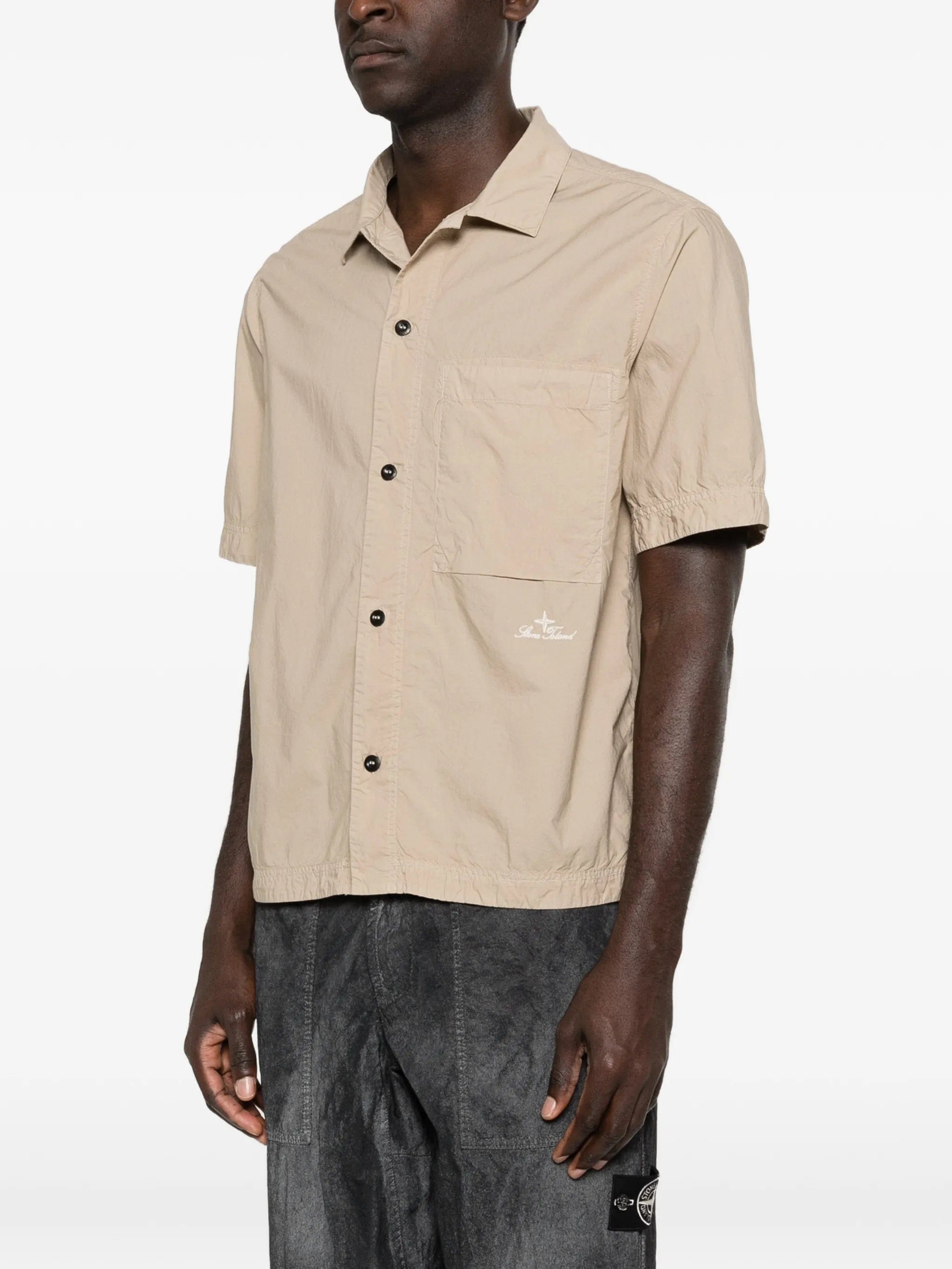 Stone Island 1100006 organic cotton Tela 'Paracadute' comfort-fit short-sleeve shirt with chest pocket