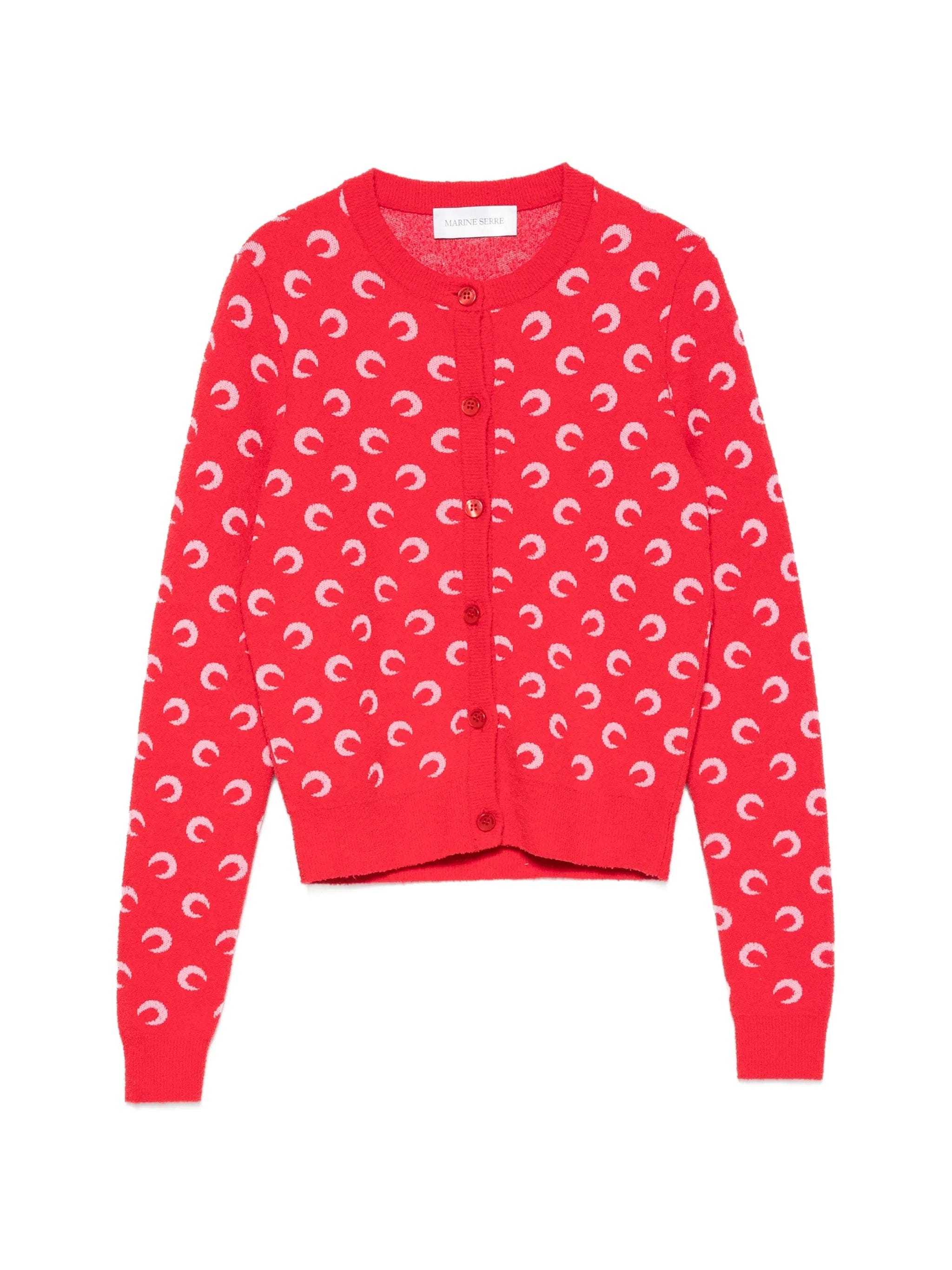 Marine Serre Moon jacquard bouclette LS cardigan organic cotton