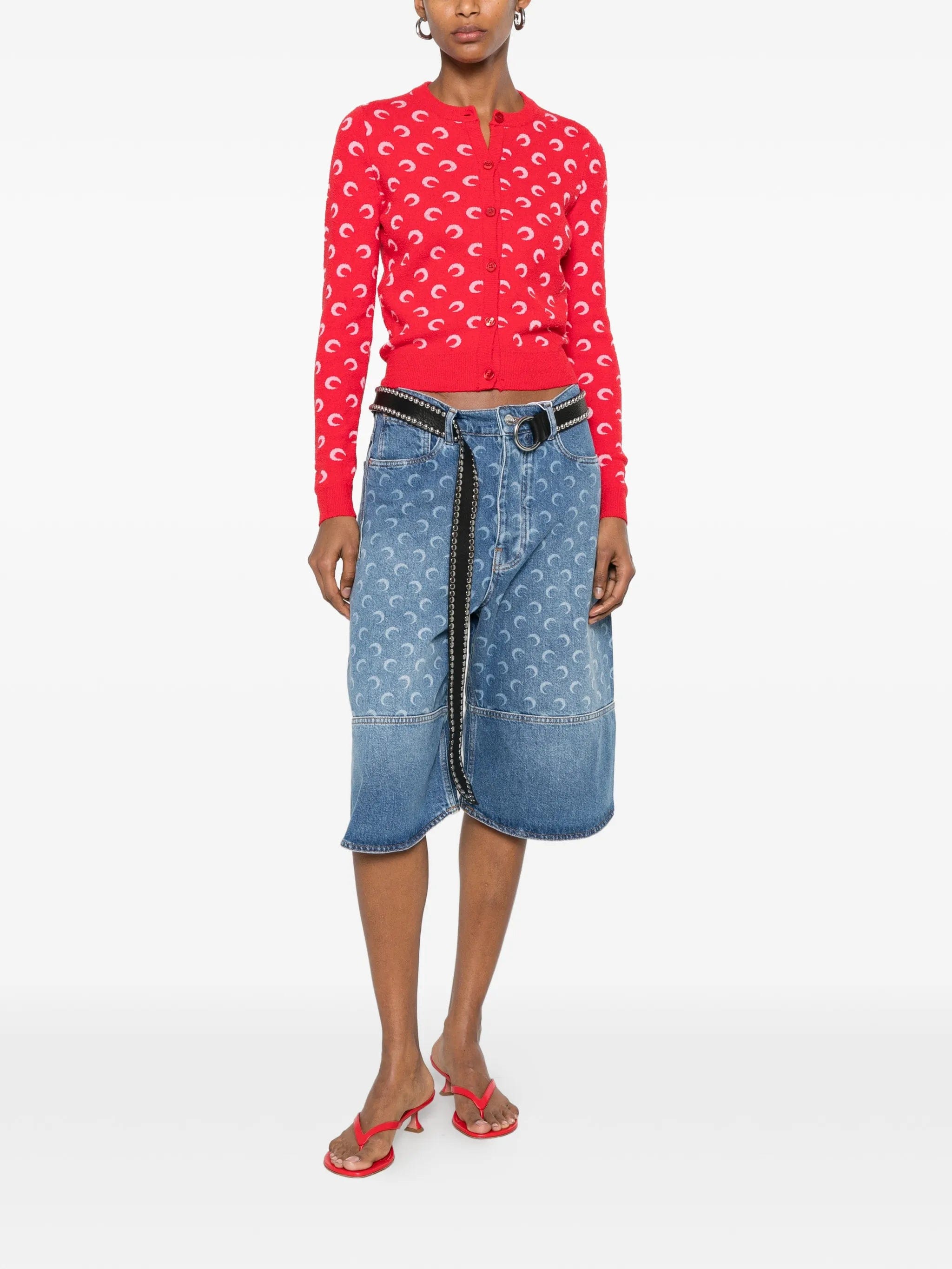 Marine Serre Moon jacquard bouclette LS cardigan organic cotton