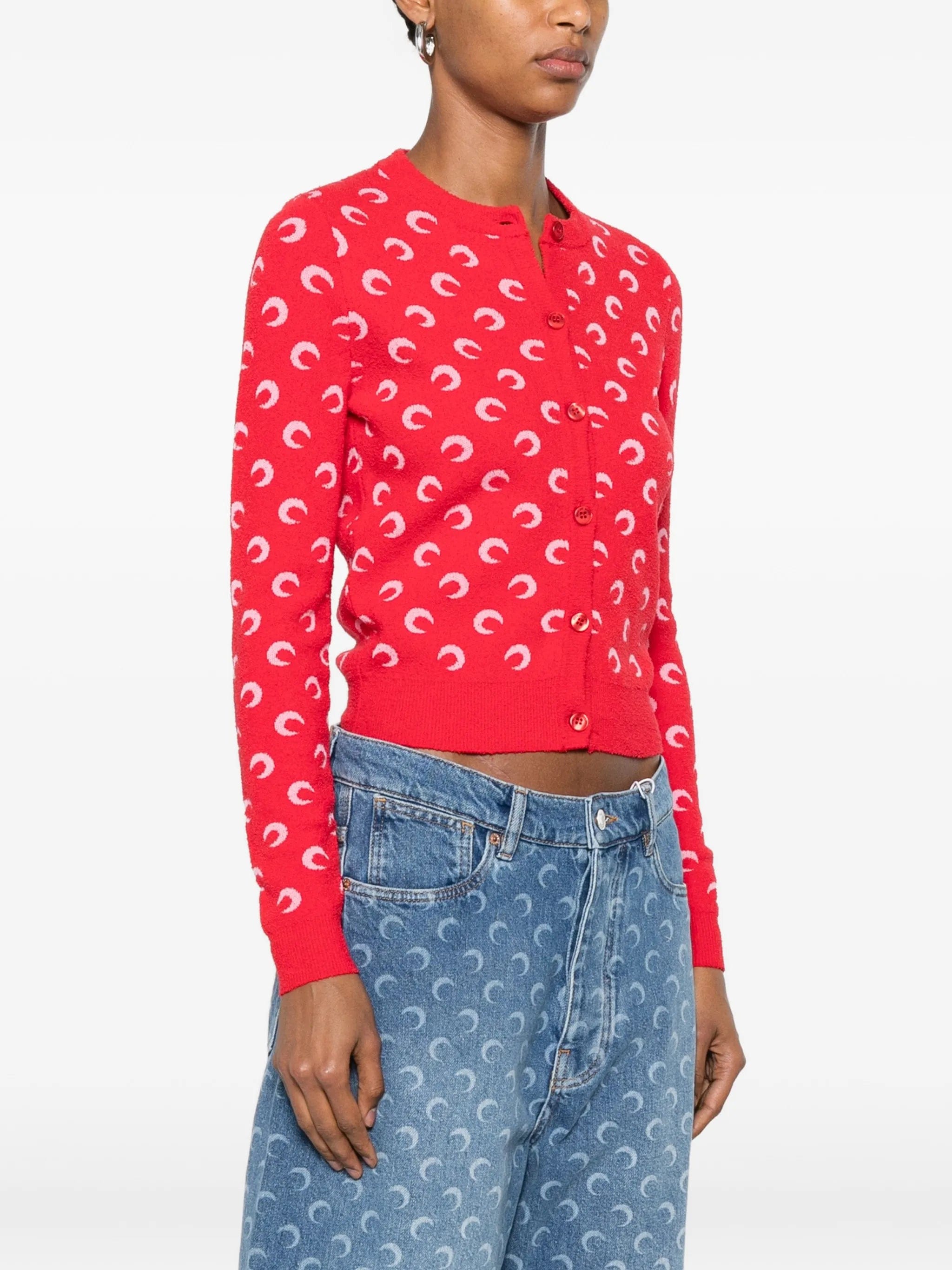 Marine Serre Moon jacquard bouclette LS cardigan organic cotton