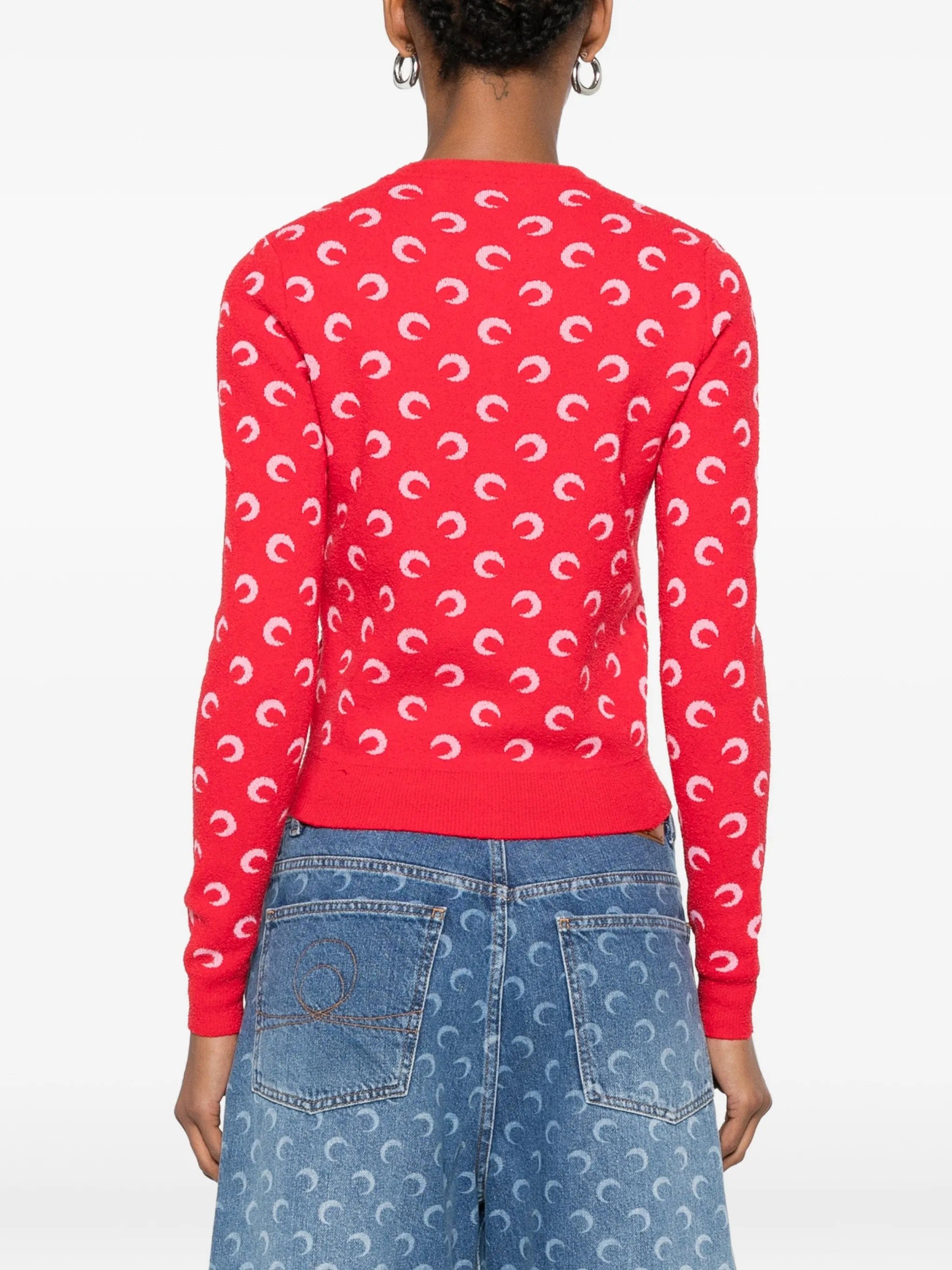 Marine Serre Moon jacquard bouclette LS cardigan organic cotton