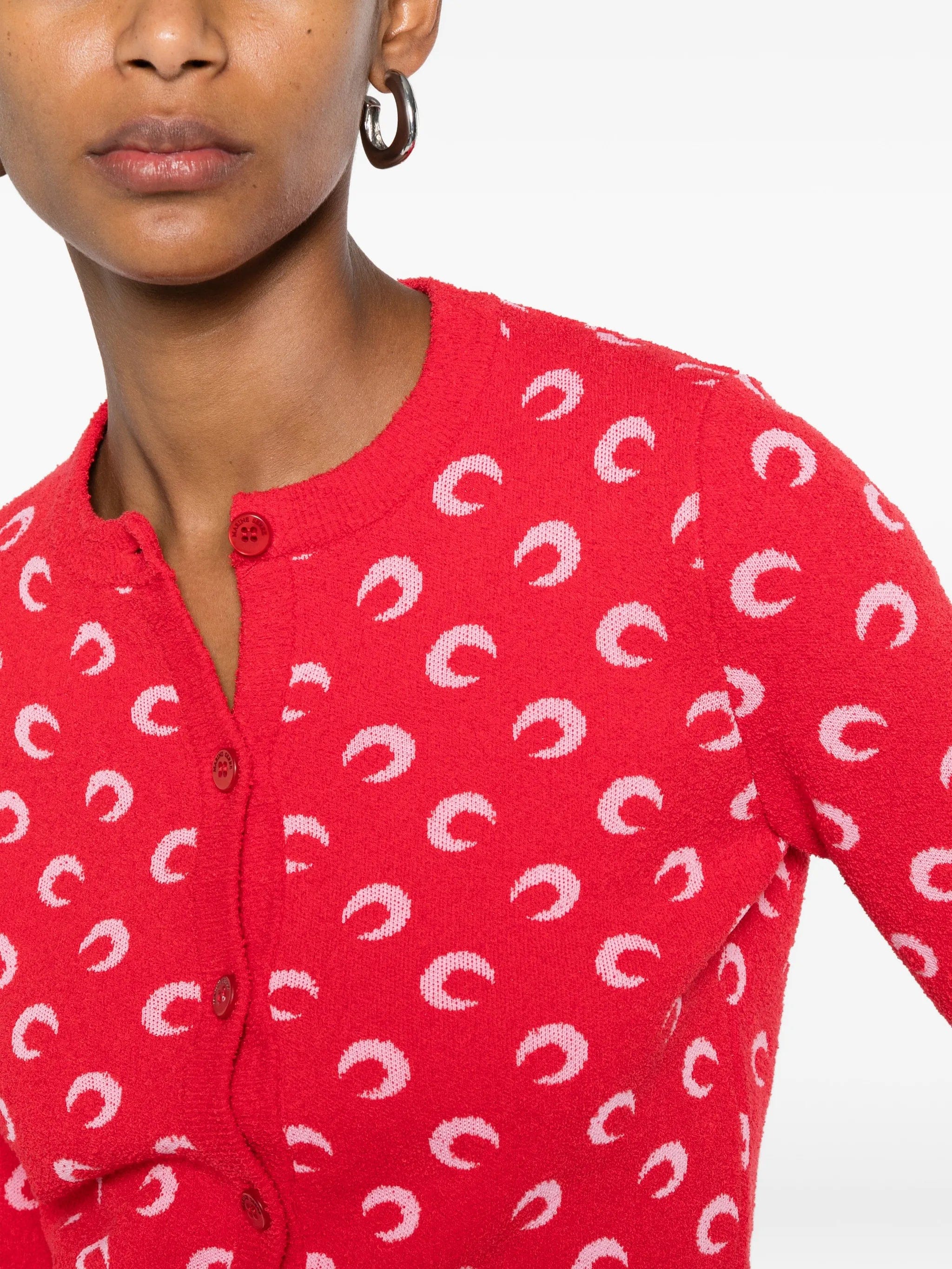 Marine Serre Moon jacquard bouclette LS cardigan organic cotton