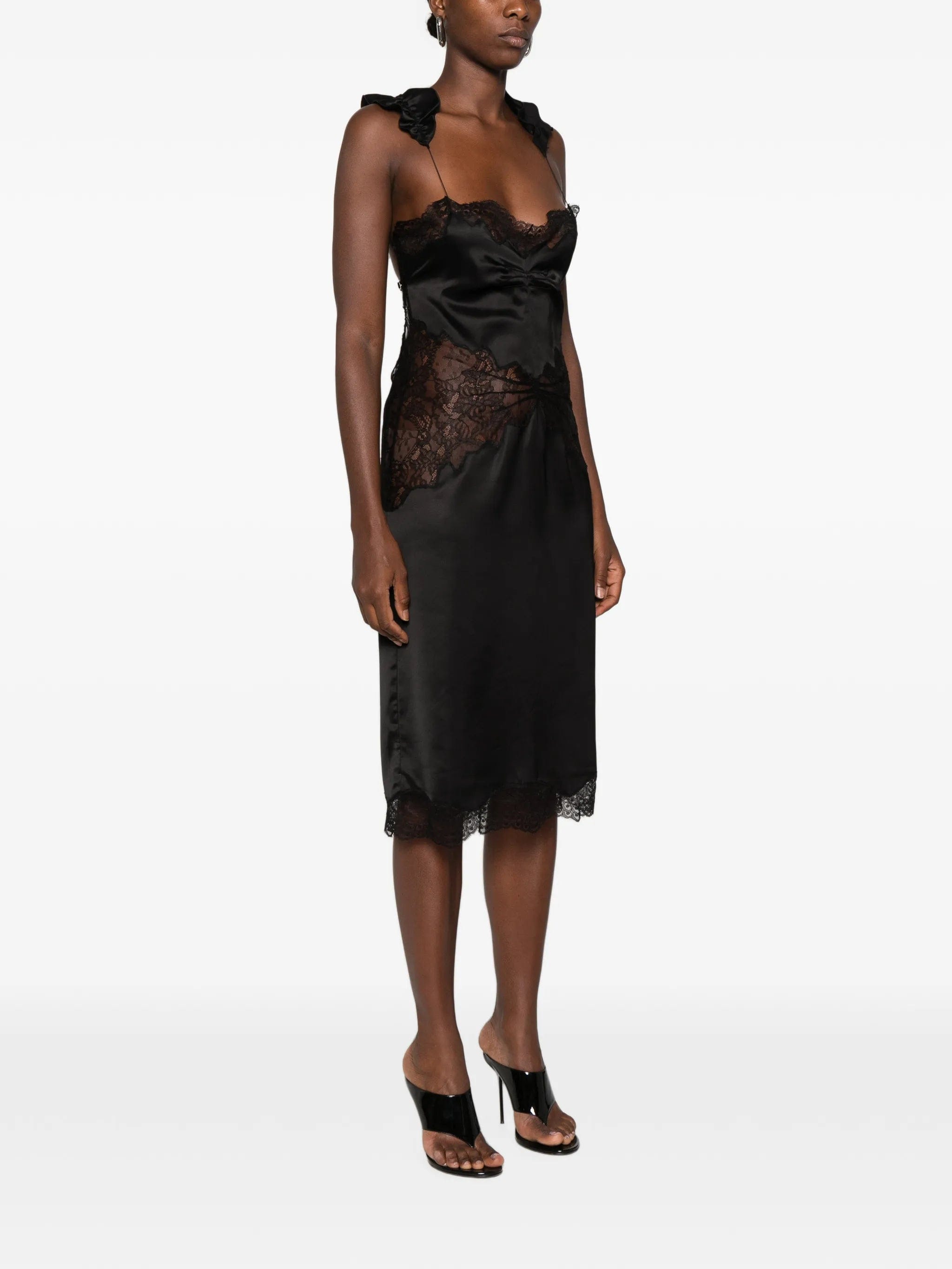 The Attico lace-trim ruffled midi dress