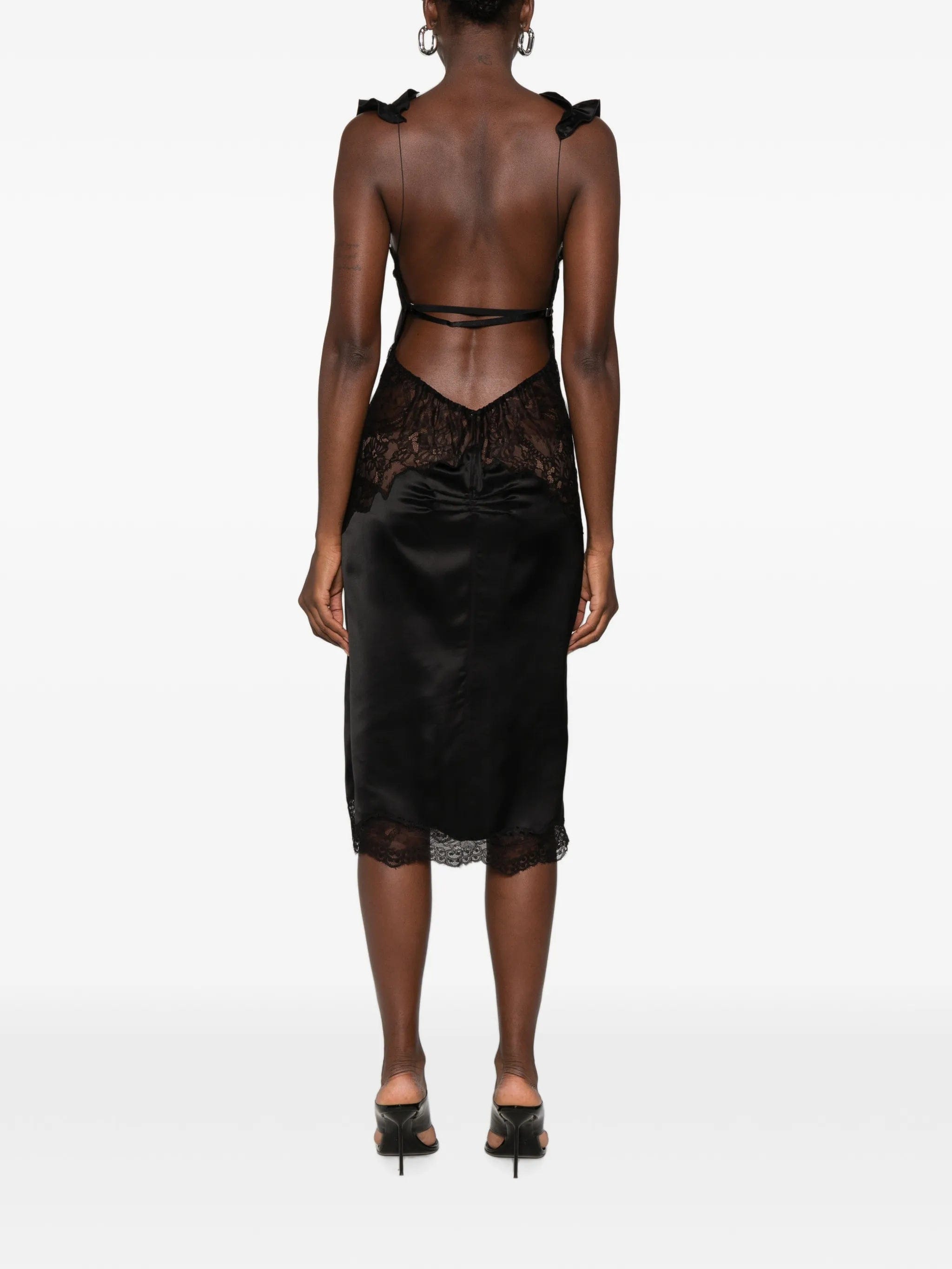 The Attico lace-trim ruffled midi dress