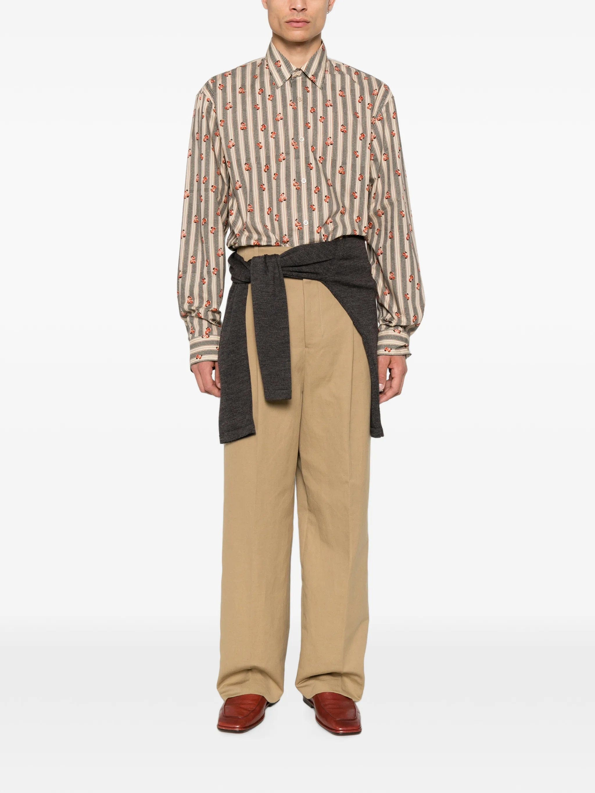 DRIES VAN NOTEN floral-stripe print shirt