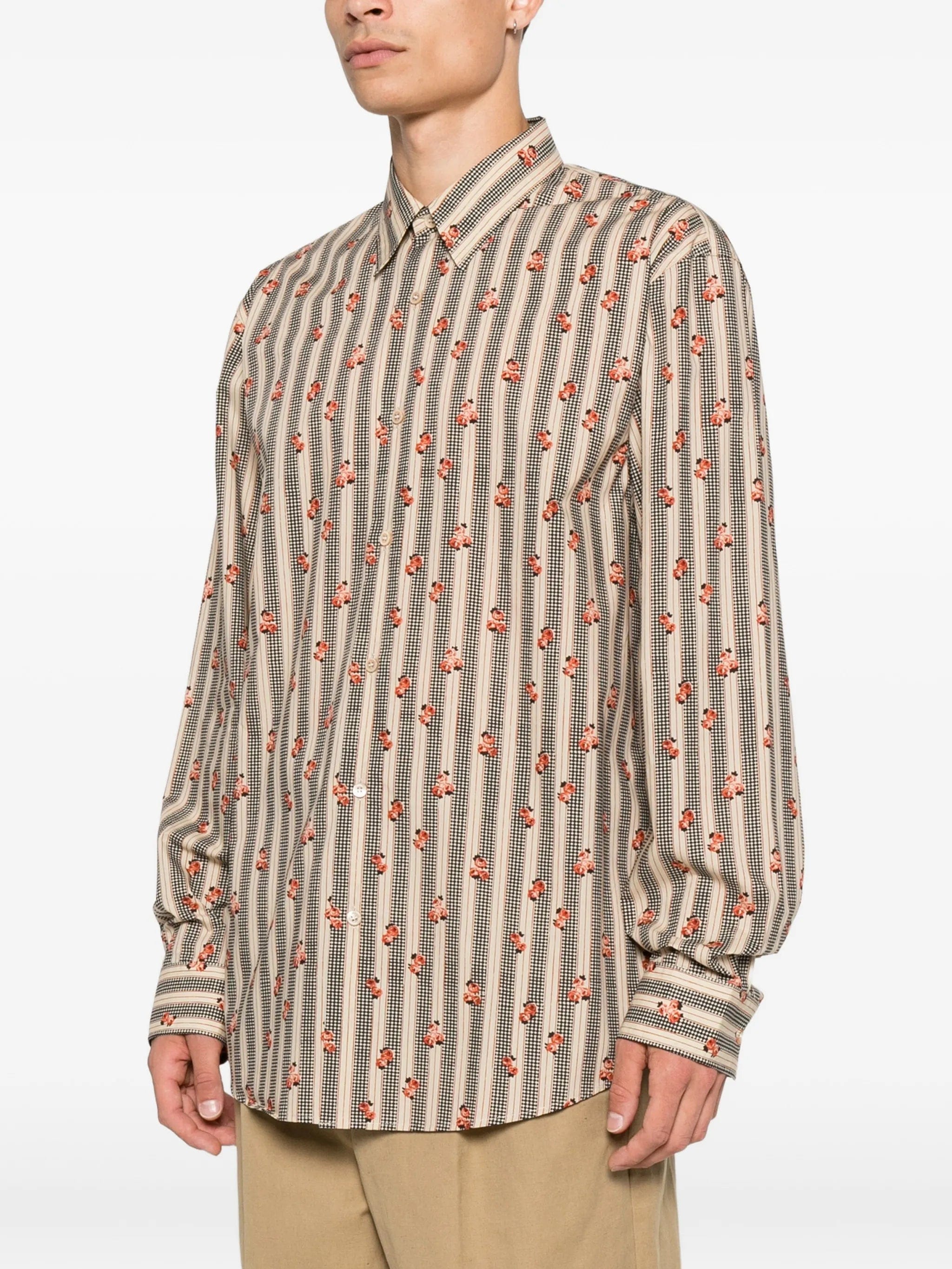 DRIES VAN NOTEN floral-stripe print shirt