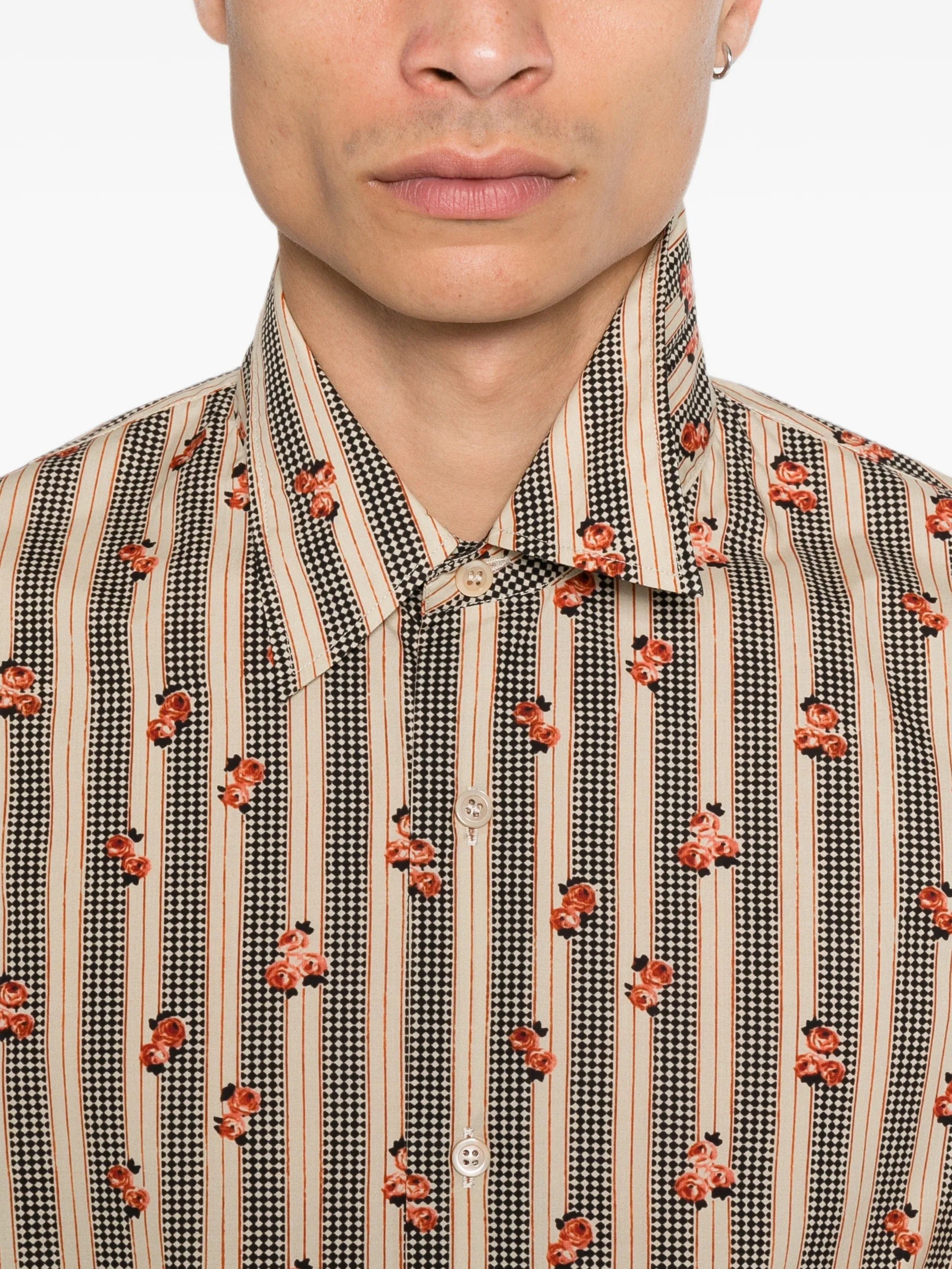 DRIES VAN NOTEN floral-stripe print shirt