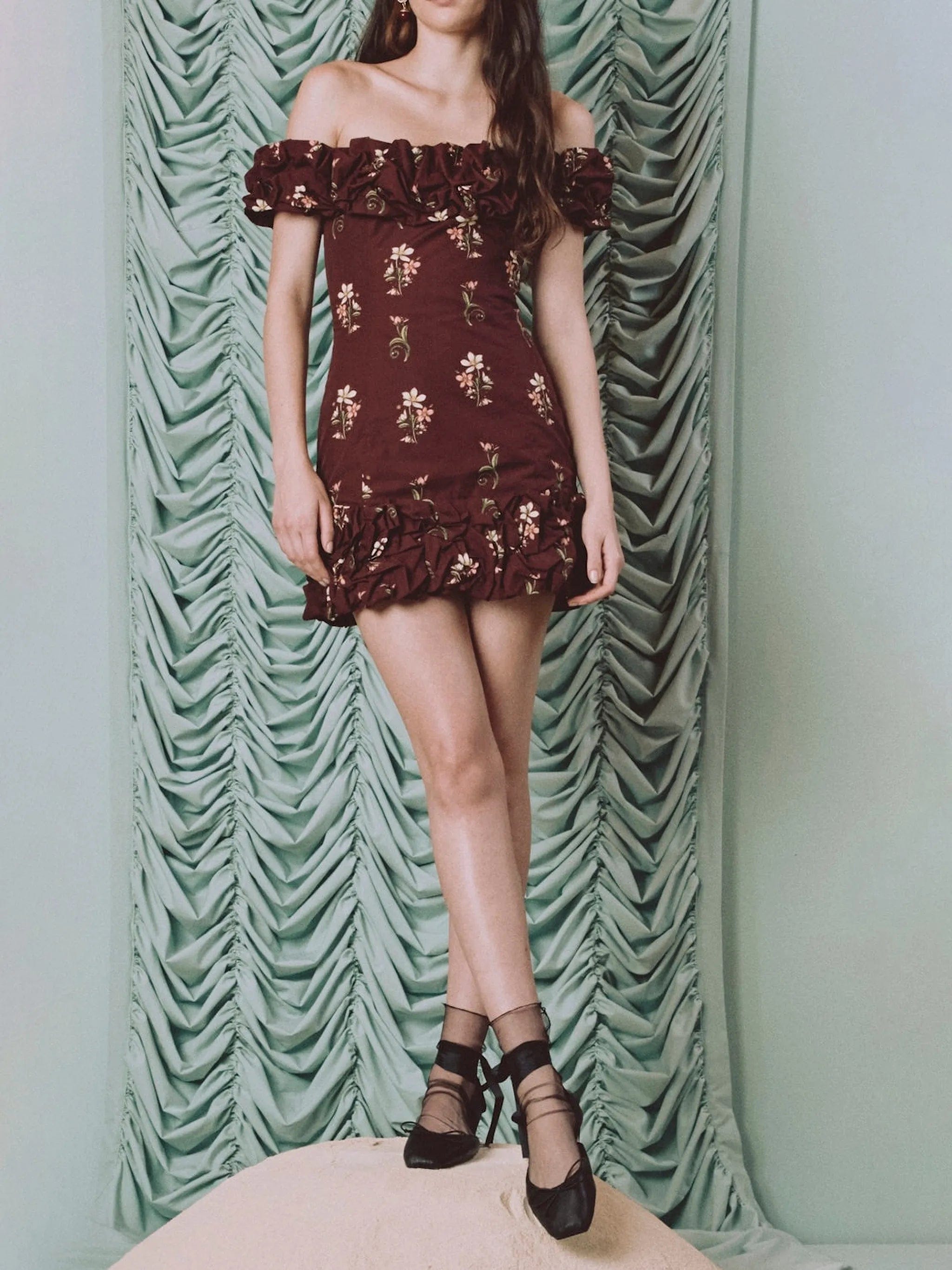 Agua By Agua Bendita Garden Night ruffled floral-print mini dress