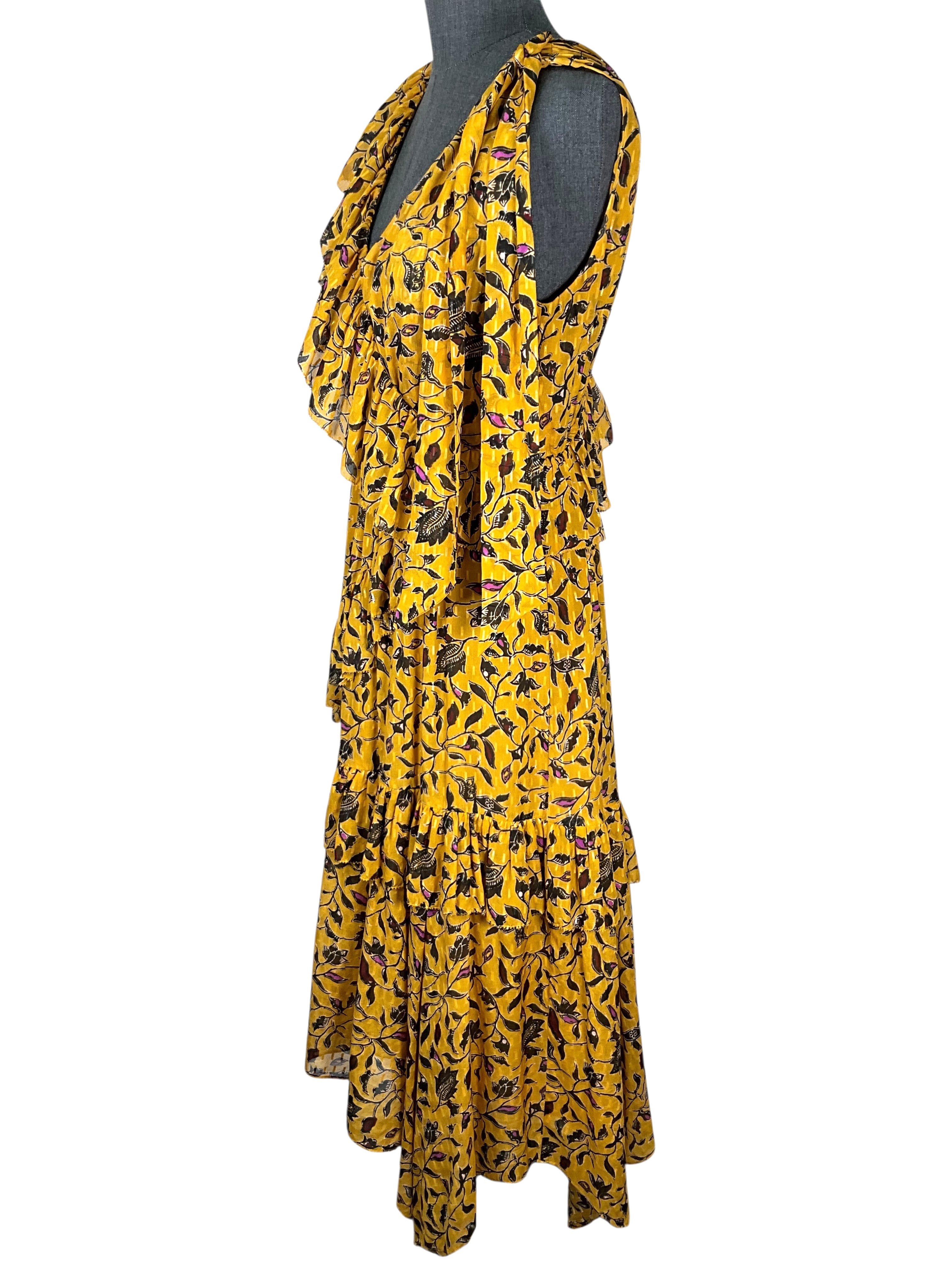 Ulla Johnson Printed Silk Dania Ruffled Tiered Midi Dress Size M