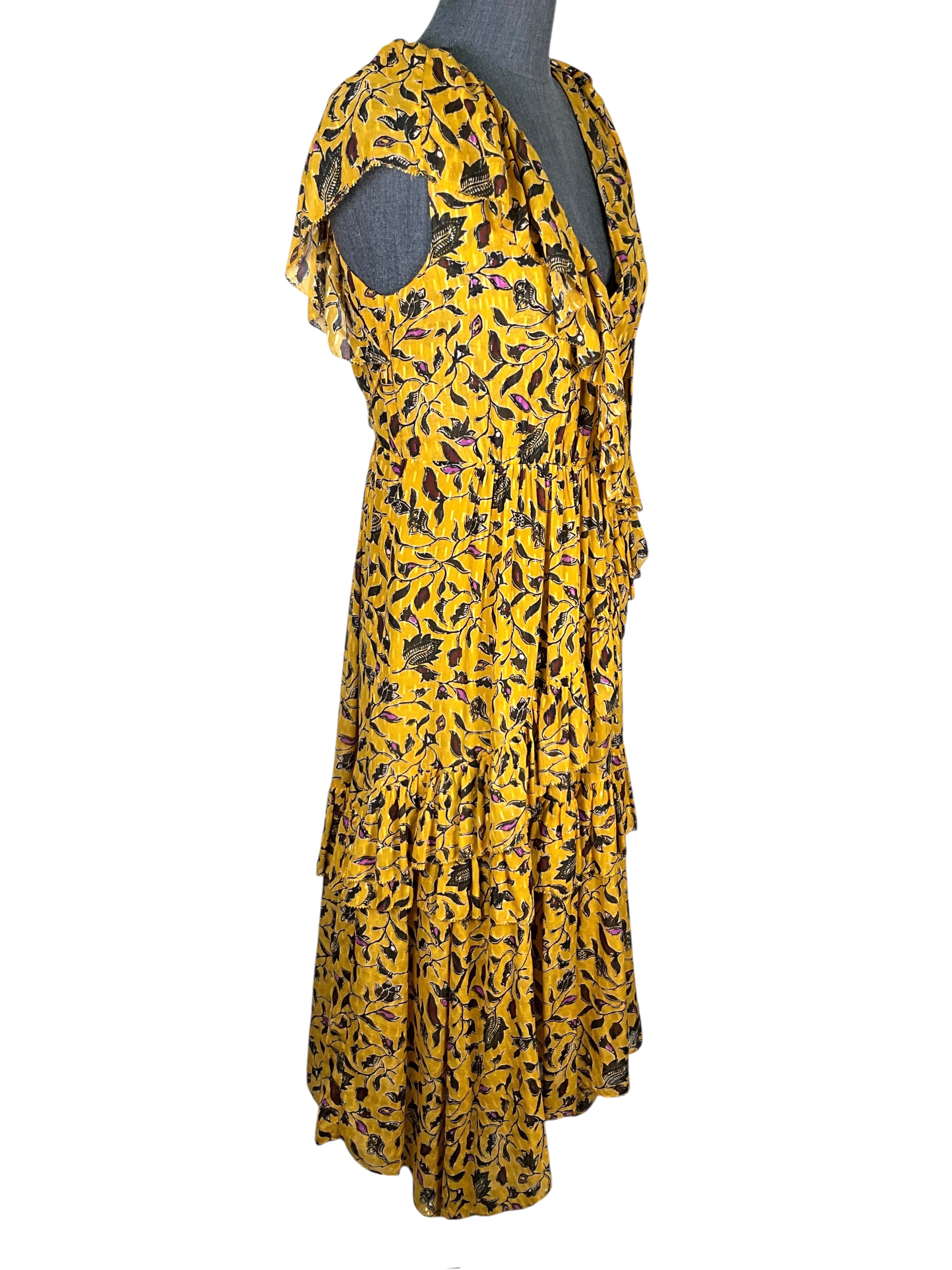 Ulla Johnson Printed Silk Dania Ruffled Tiered Midi Dress Size M