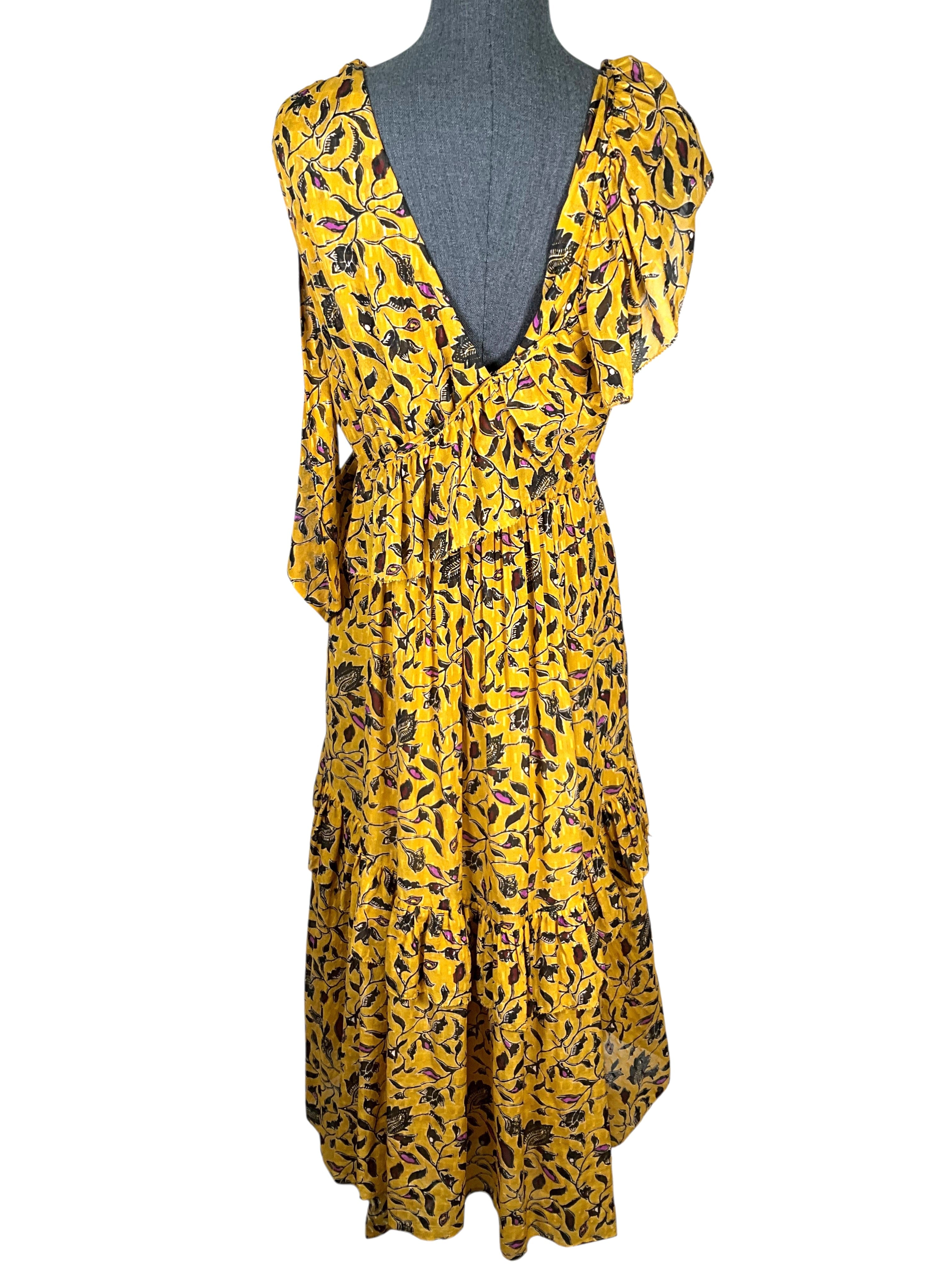 Ulla Johnson Printed Silk Dania Ruffled Tiered Midi Dress Size M