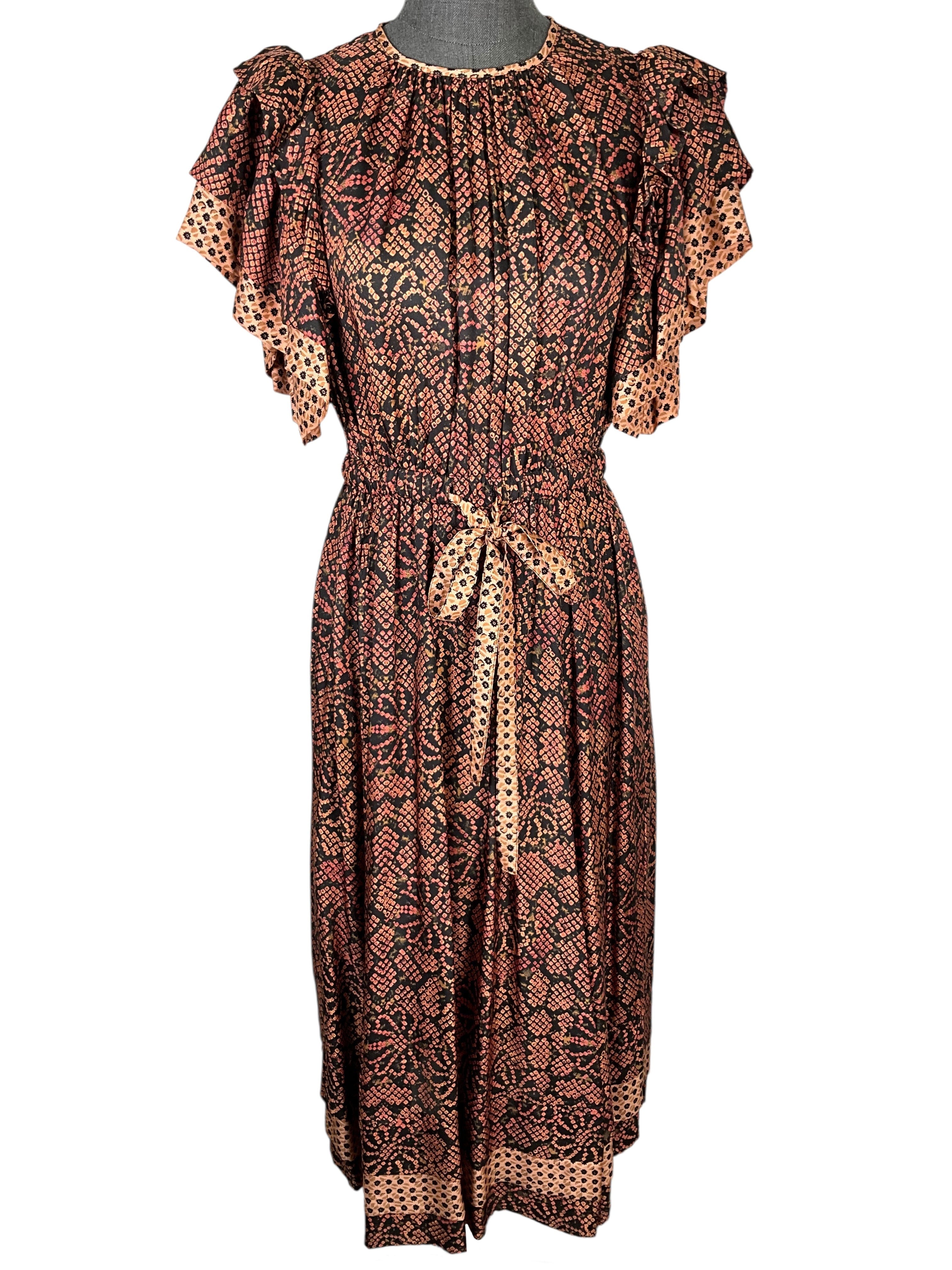 Ulla Johnson Printed Ruffle Sleeve Midi Dress Size S